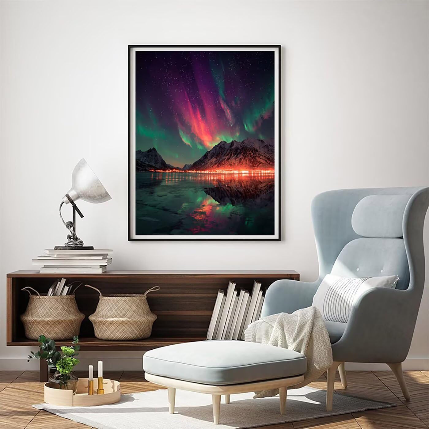 Landschaft Laser Malen Nach Zahlen Erwachsene, Paint by Numbers Adult Anfänger Set, Heimwerk Malen Nach Zahlen Kinder Mit Rahmen, 3 Pinsel und 36 Acrylfarbe Als für Deko Wohnzimmer 60 x 80 cm BJHDK447