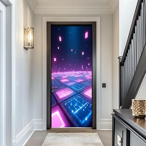 Miniatura 17 de Door Sticker Decals 3D 80s Retro Room Synthwave Sticker Murals Peel and Stick Wallpaper Self-Adhesive Door Poster for Bedroom Living Room 30"x79"