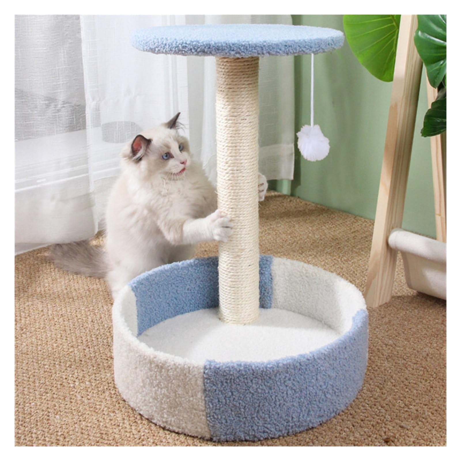 Tour de chat anti-ennui avec griffoir bleu à trois couches
