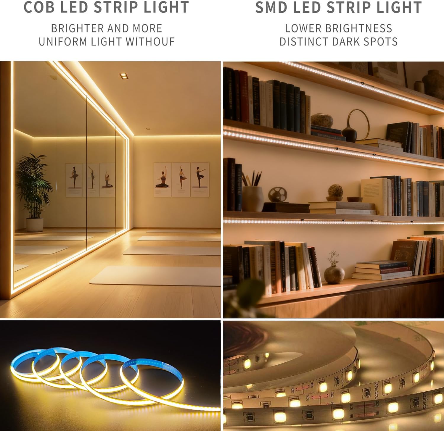 5V LED Strip Lights, Warm USB LED Light Strip, 6.56FT Dimmable COB LED Strip Light, High Brightness Short LED Strip for Display Cabinet, Living Room, TV Lights