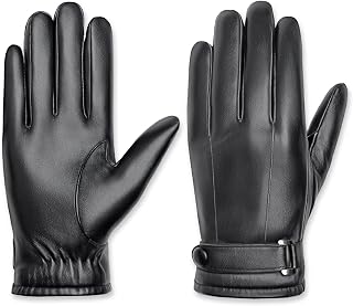 LUFFLOK Men's Black Faux Leather Touchscreen Casual Outdoor Gloves with Soft Warm T…