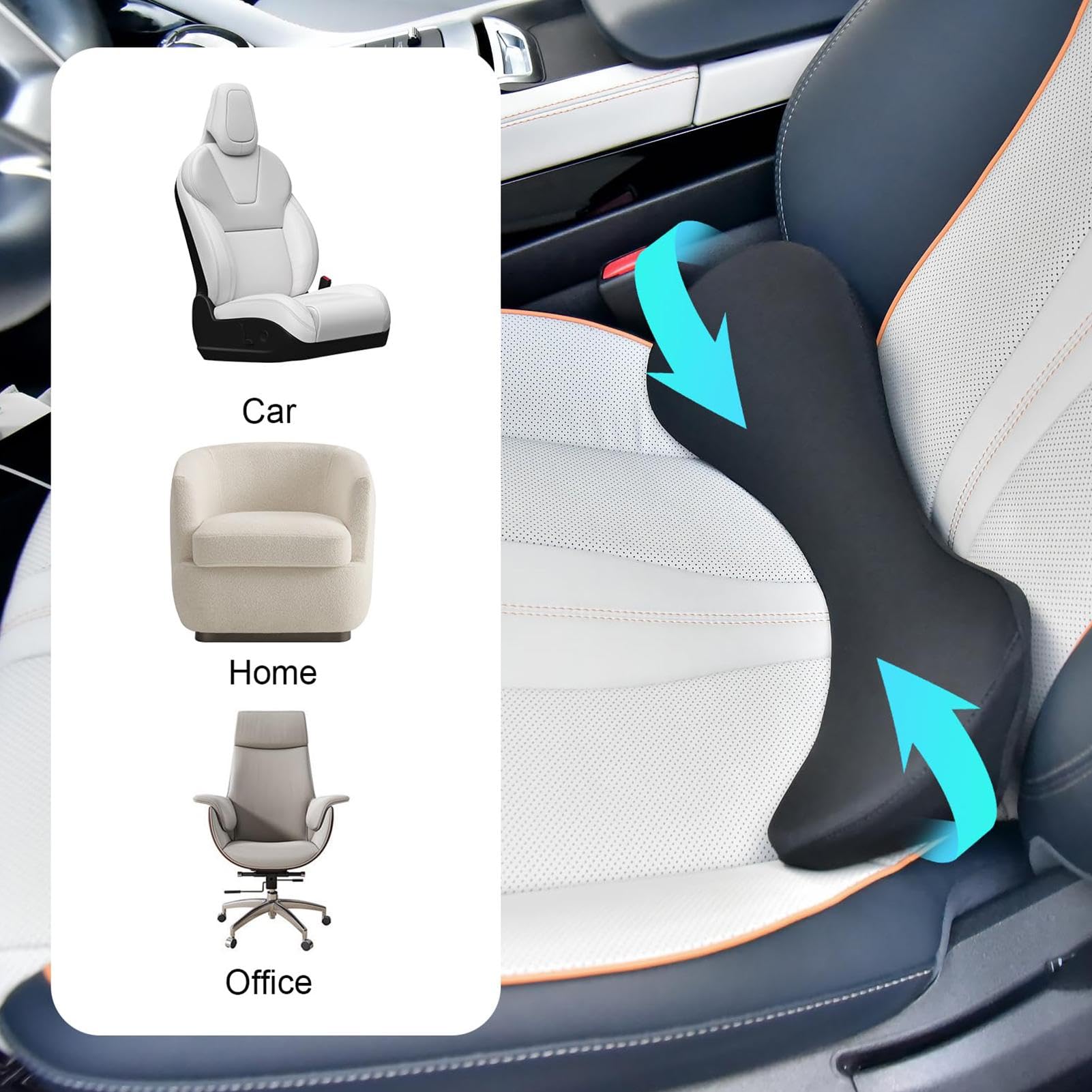 Cuscino lombare per auto, cuscino lombare per sedile di guida | Cuscino lombare in memory foam a rimbalzo lento | Cuscino di supporto per sedie da gioco ad asciugatura rapida, cuscino lombare per