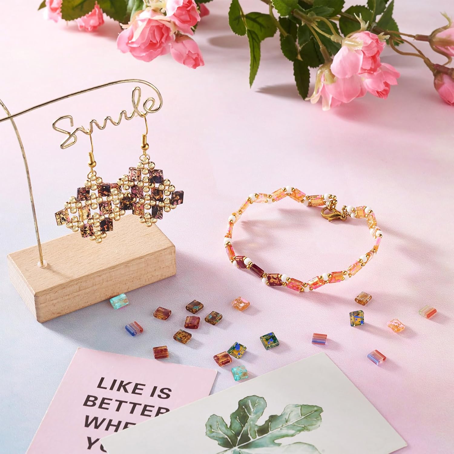 PH PandaHall 200Pcs Mixed Color 10 Style 5x4.55.5x25.5mm Glass Square, Rectangular Beads for Bracelet, Necklace, Earrings, Multilayered Jewelry Making - Image 2