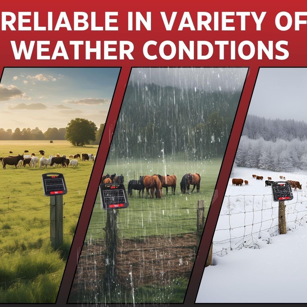 Solar Electric Fence Charger for Day and Night Power | Red Sizzle 1XS | 0.13 Joule | Portable Solar Energizer for Livestock for Small Gardens, Keep Our Small Pests