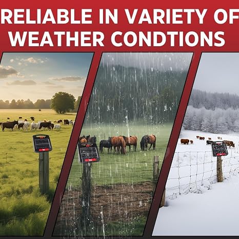 Solar Electric Fence Charger for Day and Night Power | Red Sizzle 1S | 0.25 Joule | Portable Solar Energizer for Livestock, Keep Out Predators