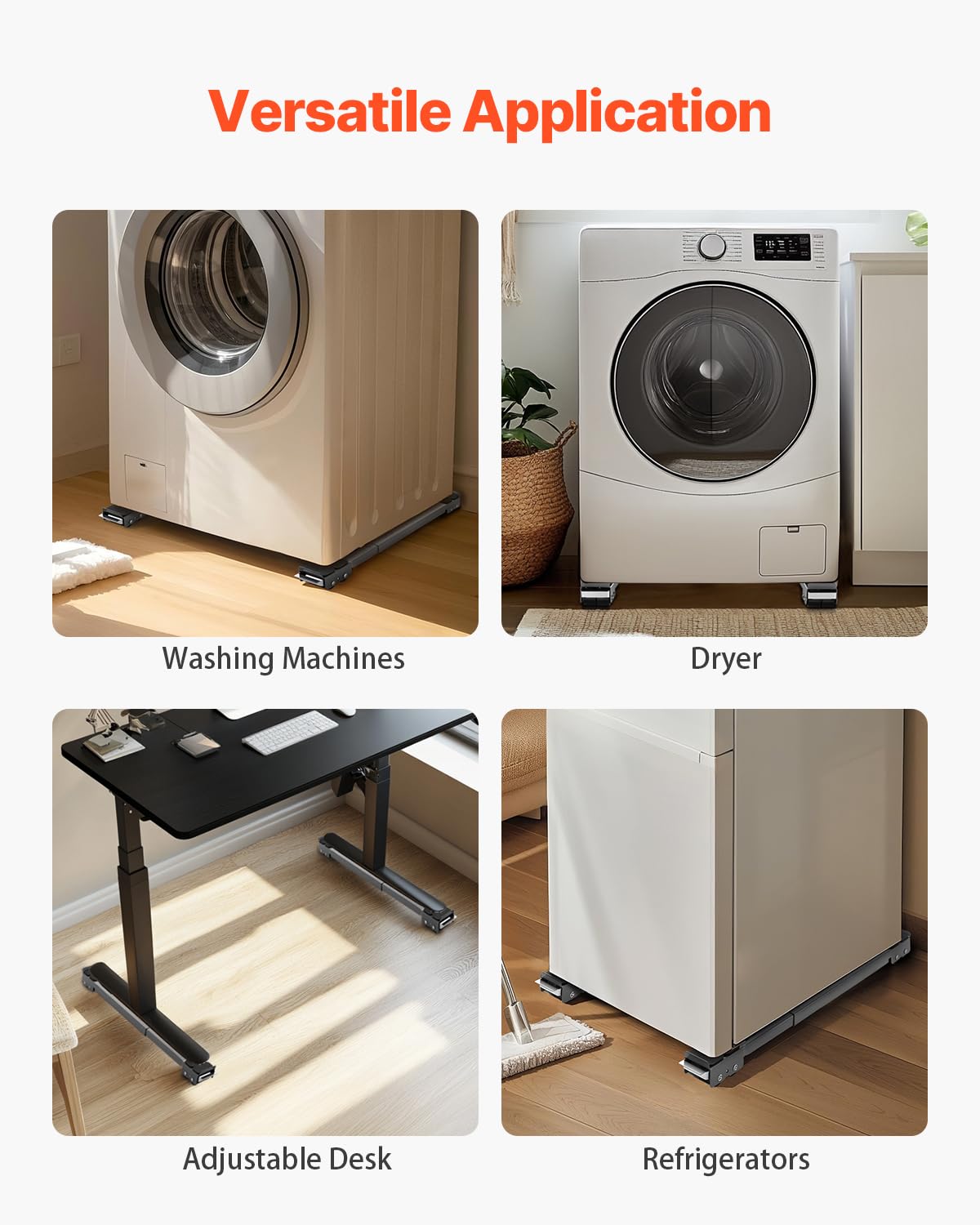 VEVOR Plataforma Rodante para Muebles de 700 x 50 x 40 mm con Base Ajustable, Capacidad de Carga de 149,7 kg, Rodillos Extensibles para Electrodomésticos, Lavadora, Frigorífico y Secadora, Gris