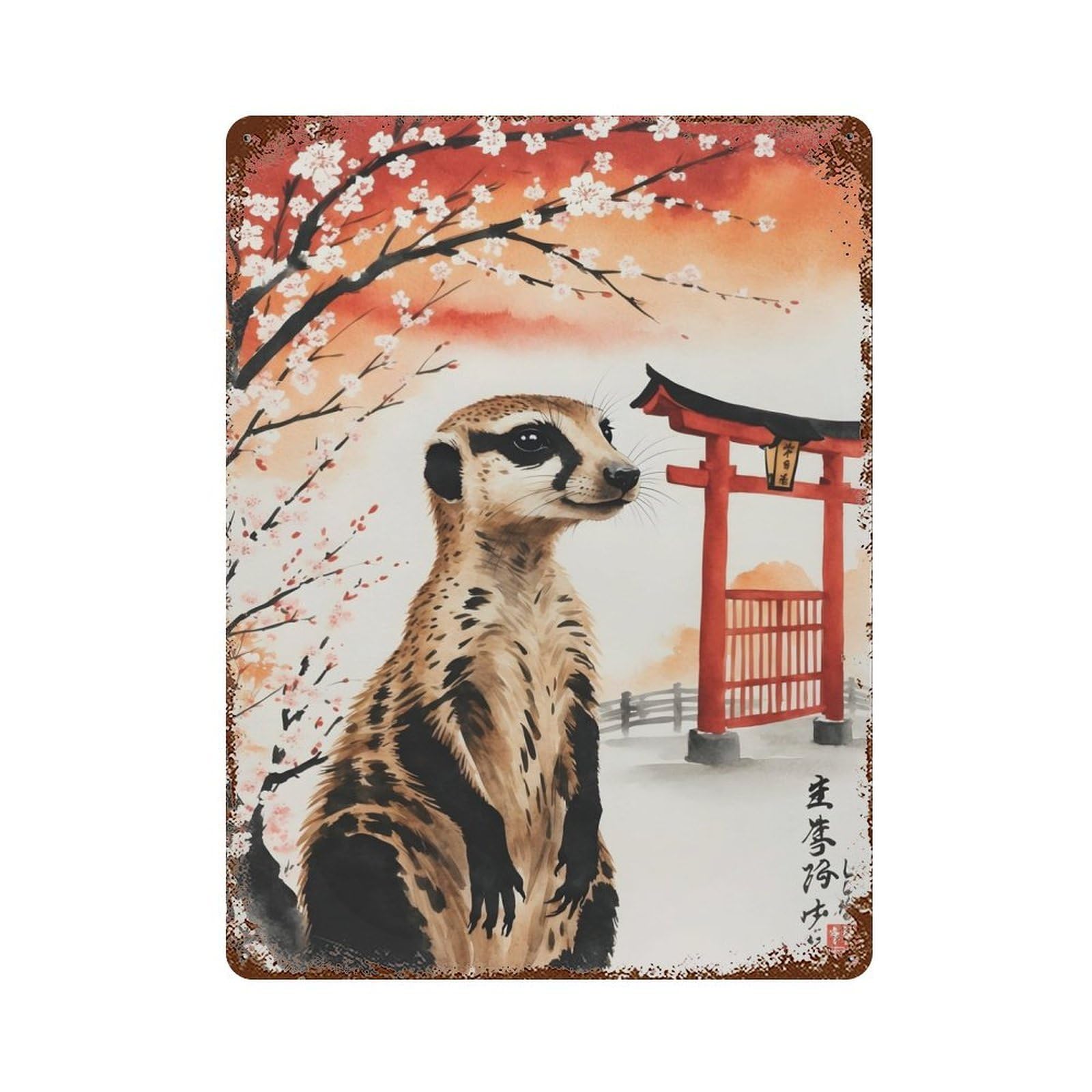 Garage Style Meerkat Japan Painting Decorative Tin Sign 15.7"x11.8", Farmhouse Wall Decor for Bar And Workshop