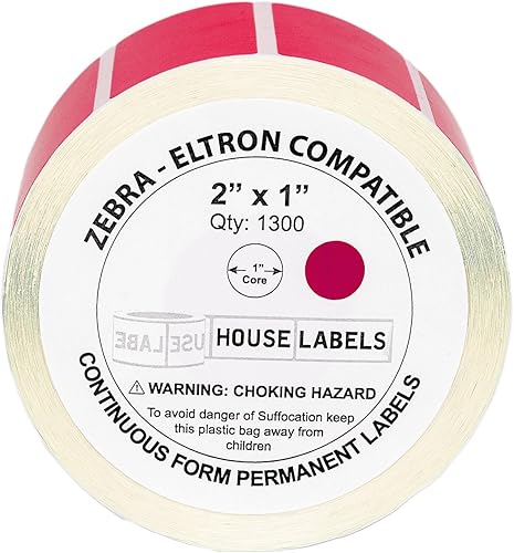 Miniatura 2 de 6Rollos 7800, etiquetas de Zebra Eltron compatible térmica directa Rojo 2X 1(2" x 1")-sin BPA. zp450LP2844lp2442TLP2844GC420d GC420t GK420d gk420dt