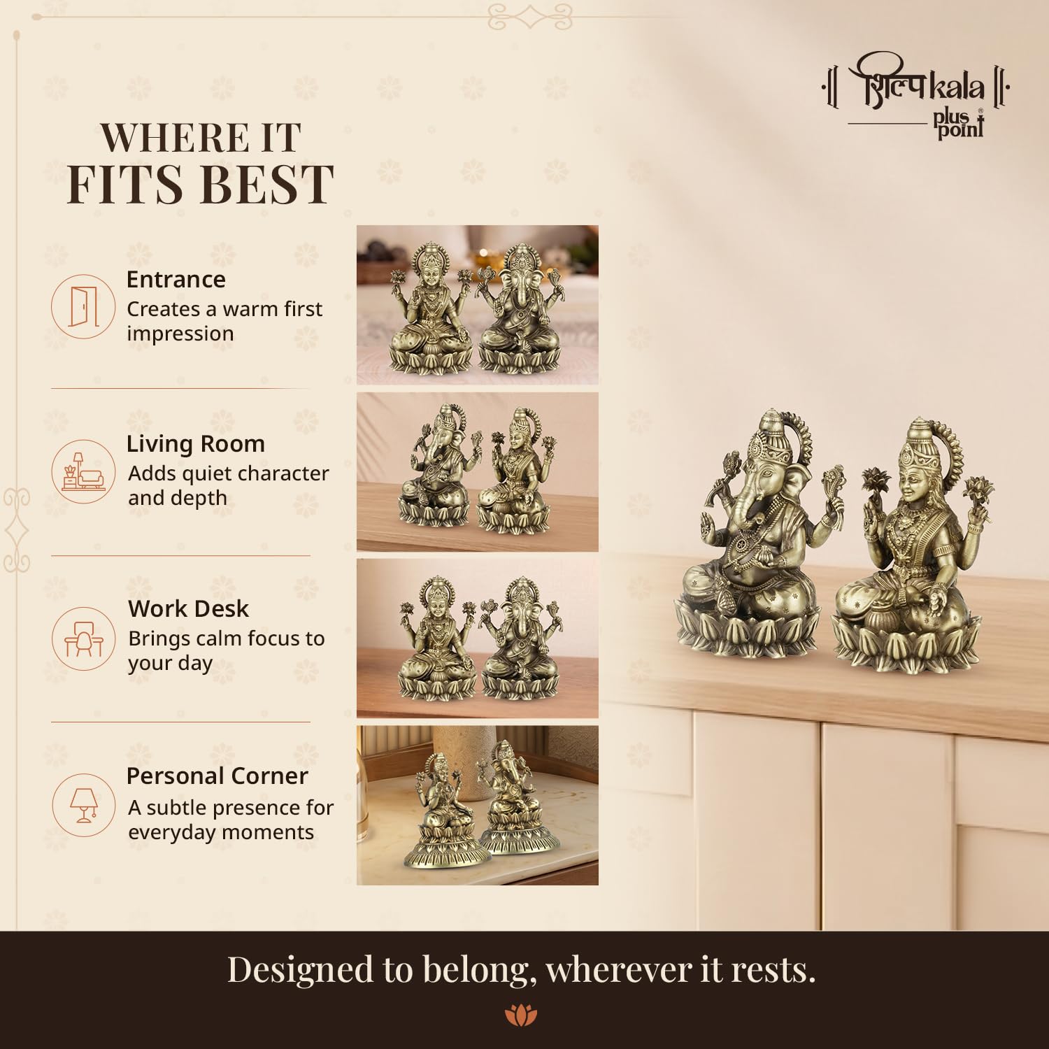 Laxmi Ganesh Brass Idol - Home & Worship Decor -7