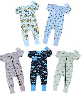Cotton Bodysuits Sleepers, Sleep and Play Pyjamas, Long Sleeve, 2-Way Zipper, 100% Cotton - Pack of 5…