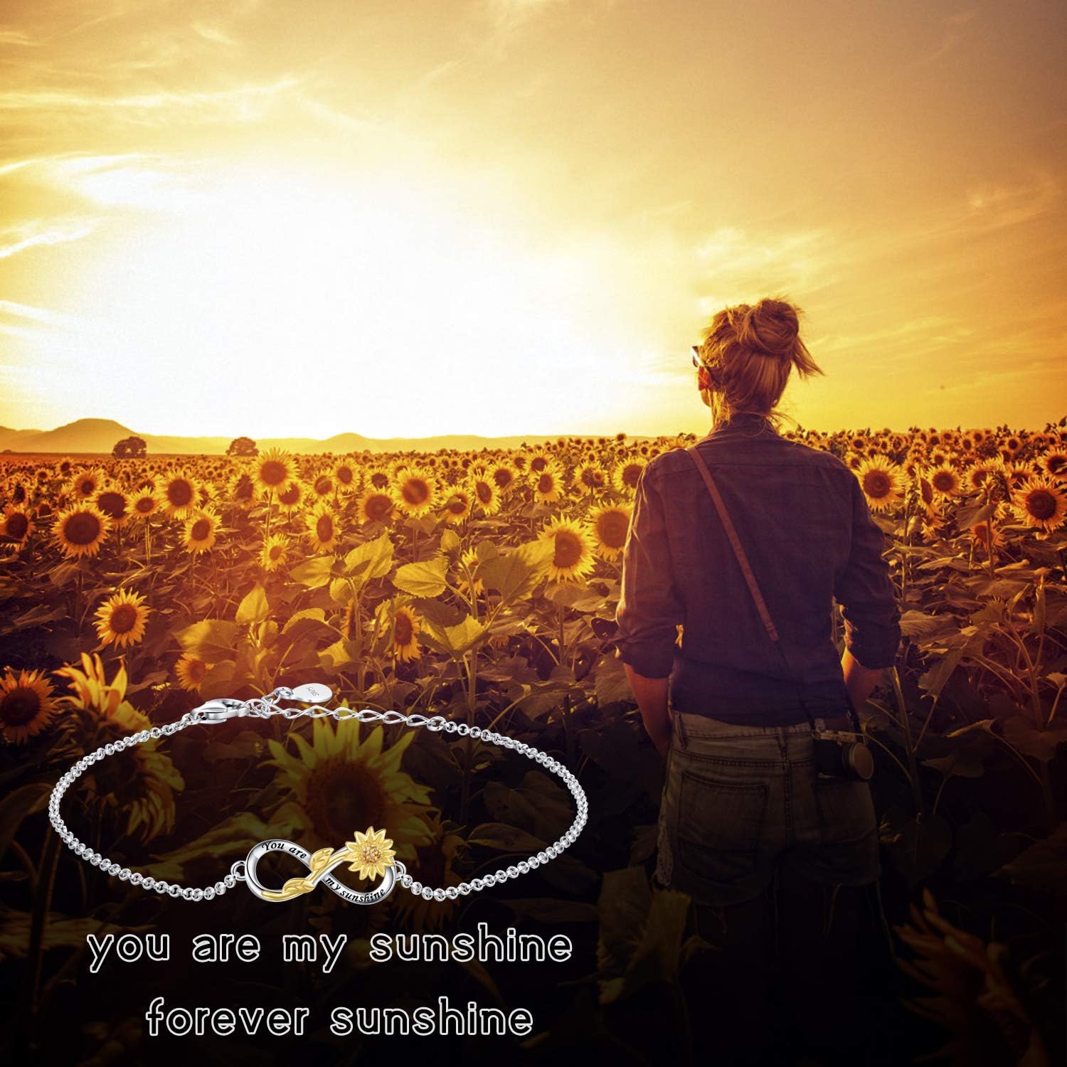 APOTIE You Are My Sunshine Sunflower Bracelet 925 Sterling Silver Infinity Flower Adjustable Jewelry Daughter Mother Gift for Women (Infinity Sunflower) - Image 6