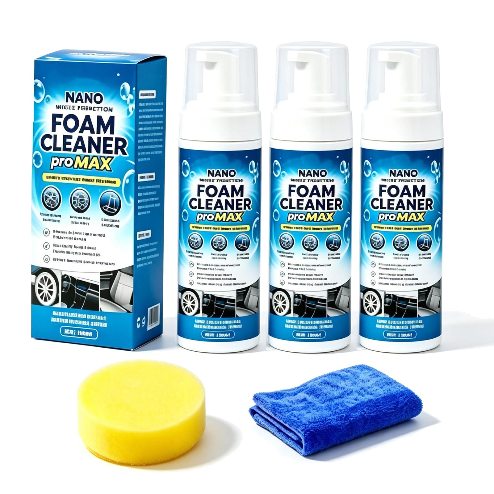 Nano Multi-Functional Foam Cleaner, Foam Cleaner Schaumreiniger, Innenraumreiniger Auto, Allzweckreiniger für Hygienische Sauberkeit im Autos und Haushalt, Cockpitpflege, Universalreiniger (3PC)