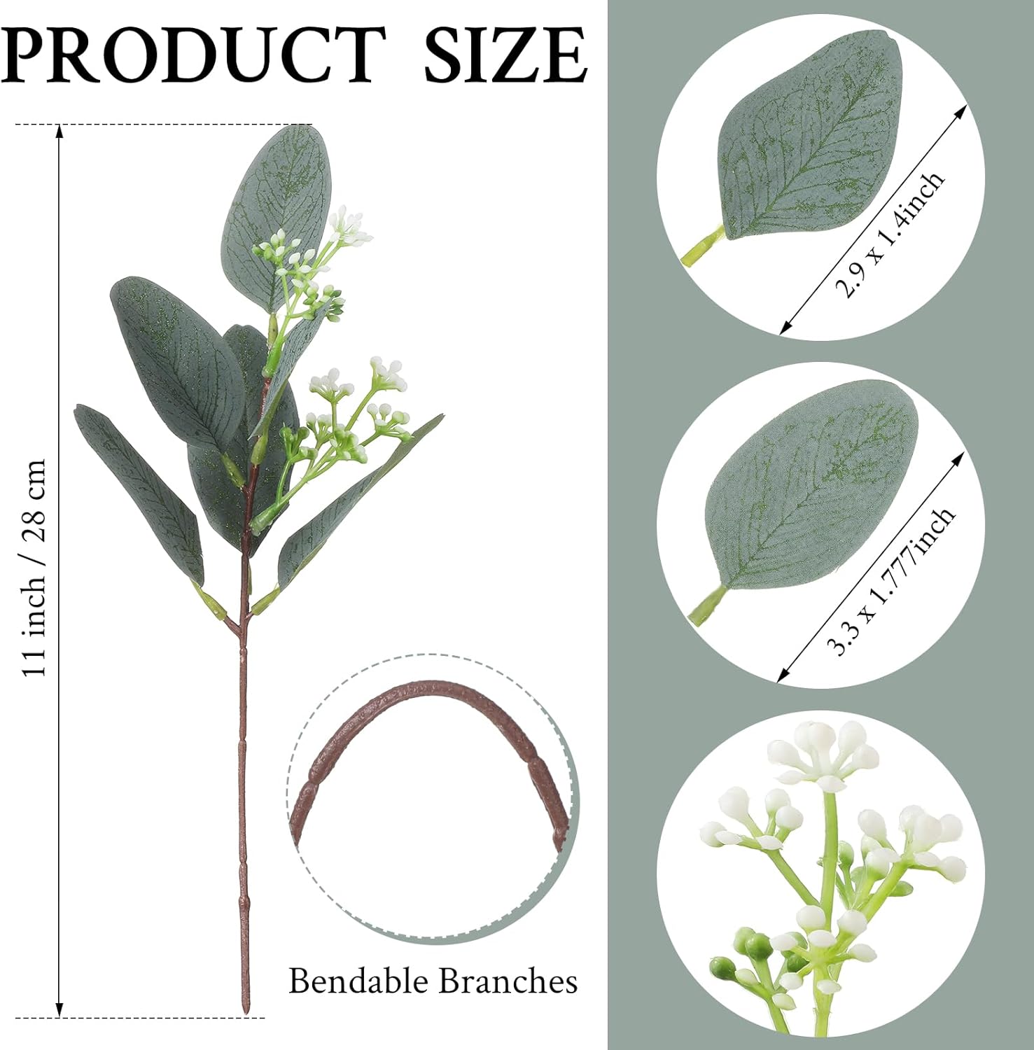 Janinka 100 Pcs Mixed Eucalyptus Leaves Stems Bulk Artificial Eucalyptus Leaves with White Seeds Artificial Silver Dollar Sprays Faux Oval for Floral Wreath Bouquets Wedding Greenery Decoration - Image 2