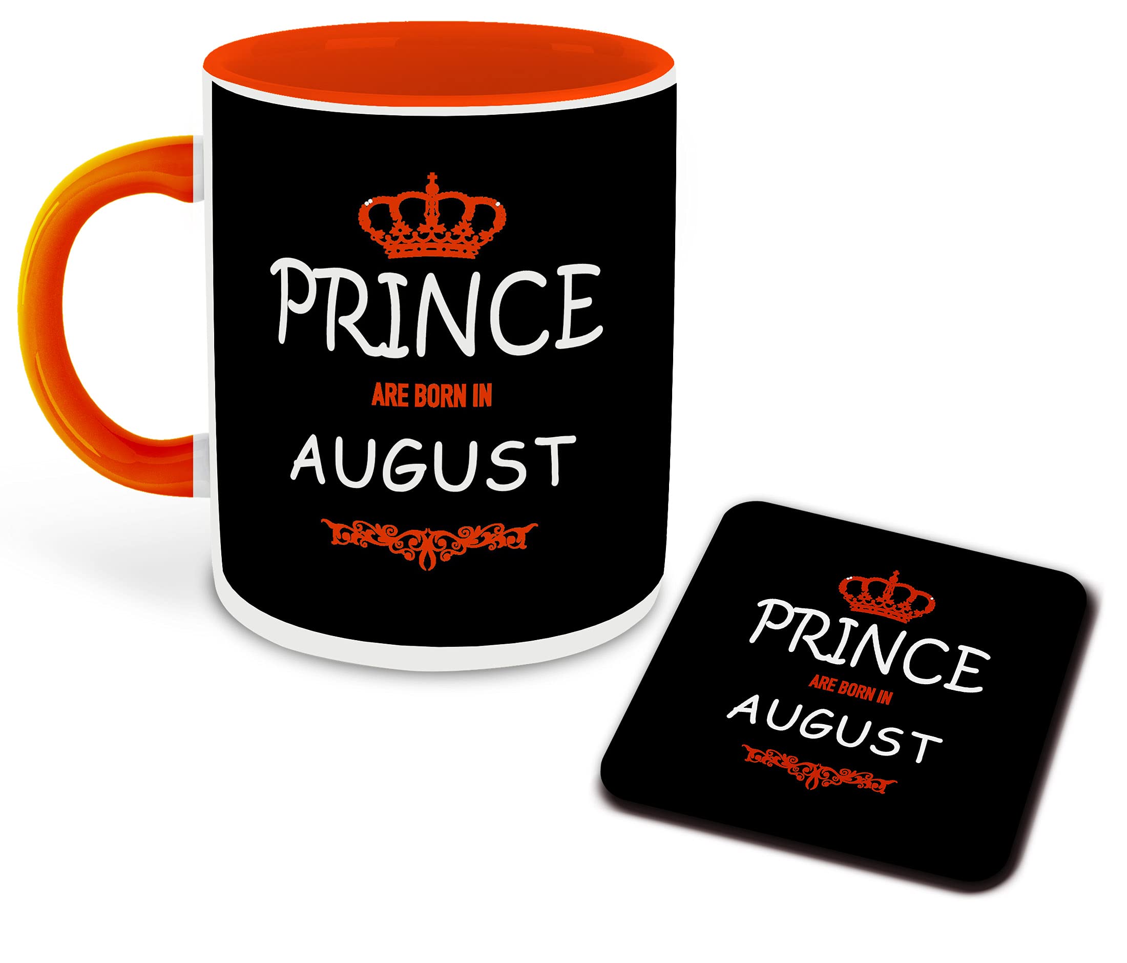 WHATS YOUR KICK® - Prince are Born in August Printed Orange Inner Colour Ceramic Coffee Mug with Coaster | Drink | Milk Cup - Best Gift | Prince Happy Birthday (Design 9)