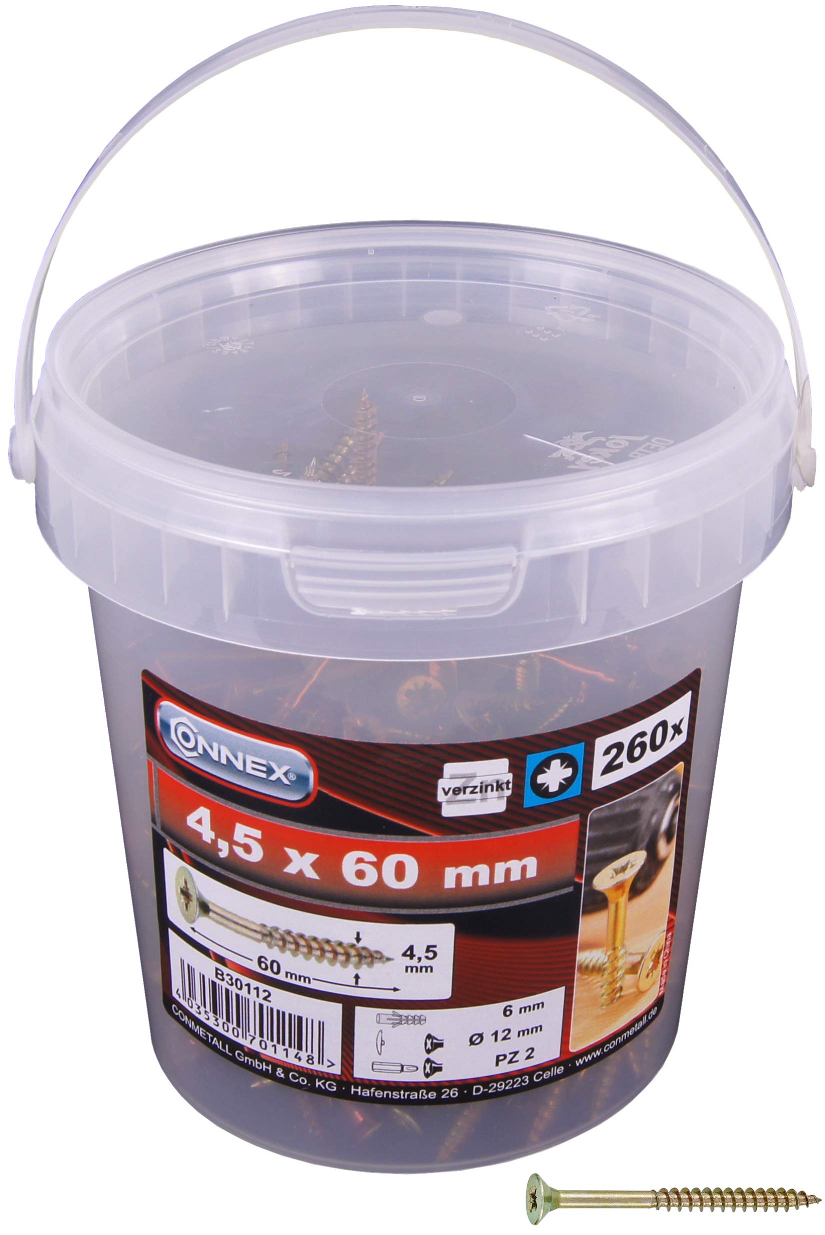 Connex Gold B30112 Pz 4.5 X 60Mm Uni-Screws Bucket (260 Pieces)