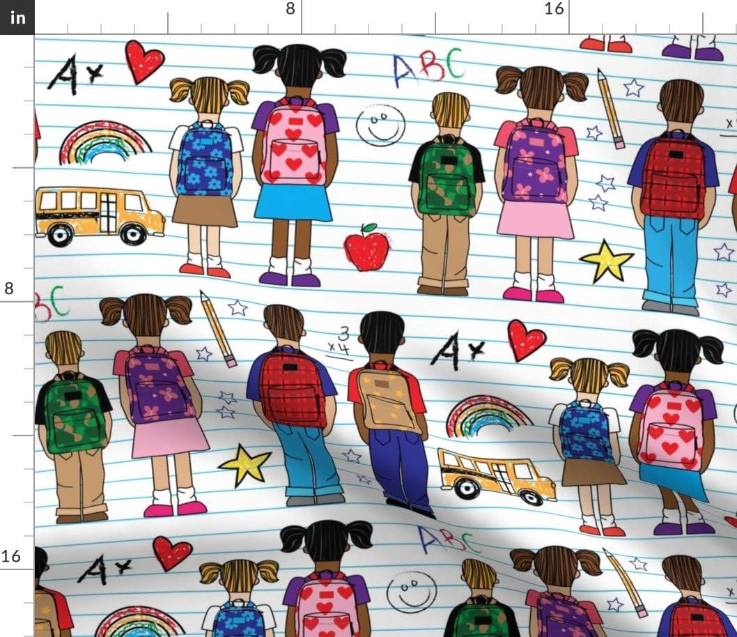 Spoonflower Fabric - School Back Friends Teacher Kids Notebook Doodles Book Printed on Petal Signature Cotton Fabric by The Yard - Sewing Quilting Apparel Crafts Decor
