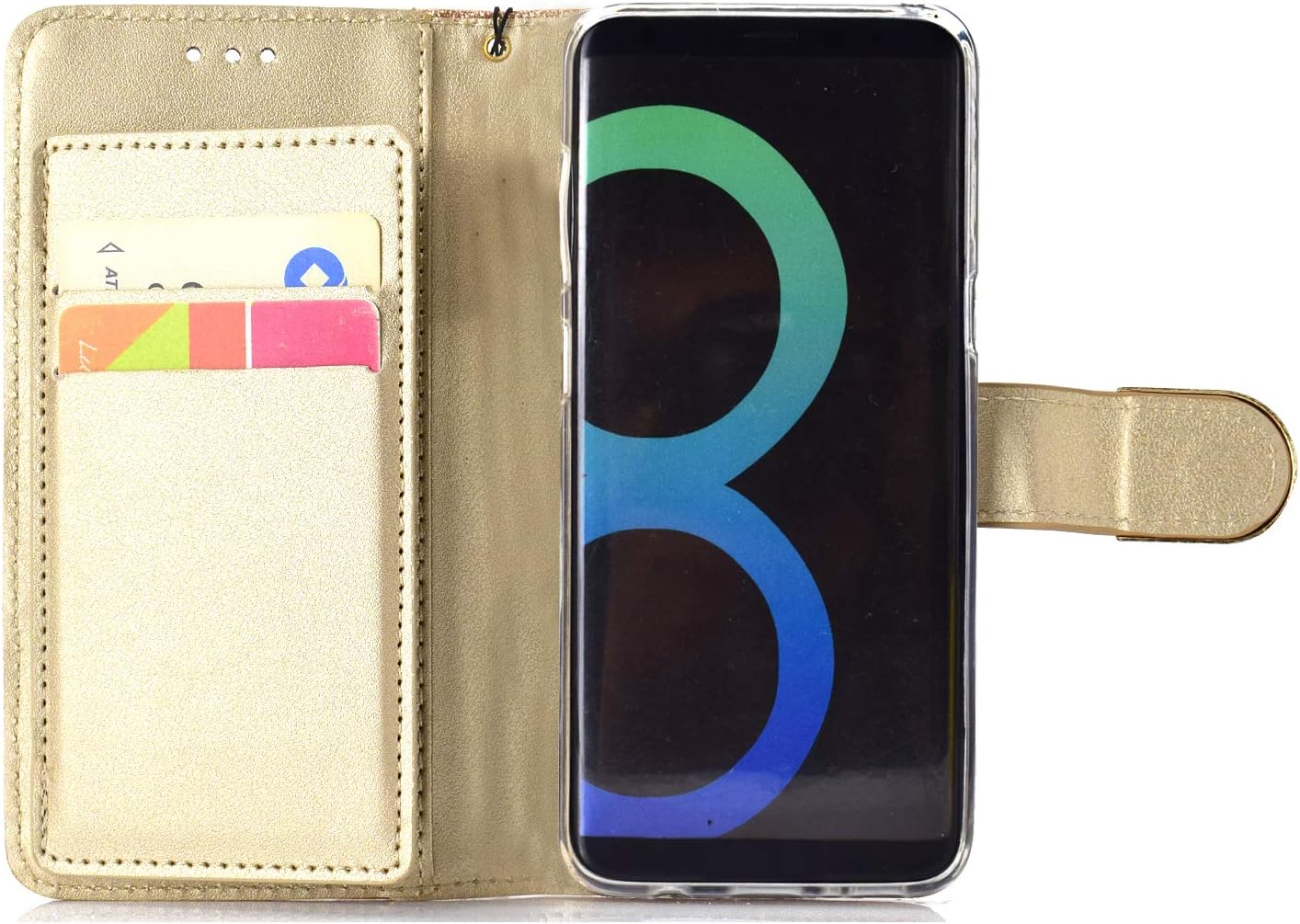 UEEBAI Wallet Flip Case for Galaxy A6 2018,Glitter PU Leather Cover with Mirror [Diamond Buckle] [Card Slots] [Magnetic Clasp] Stand Function Gems Soft TPU Case for Samsung Galaxy A6 2018 - Gold#2