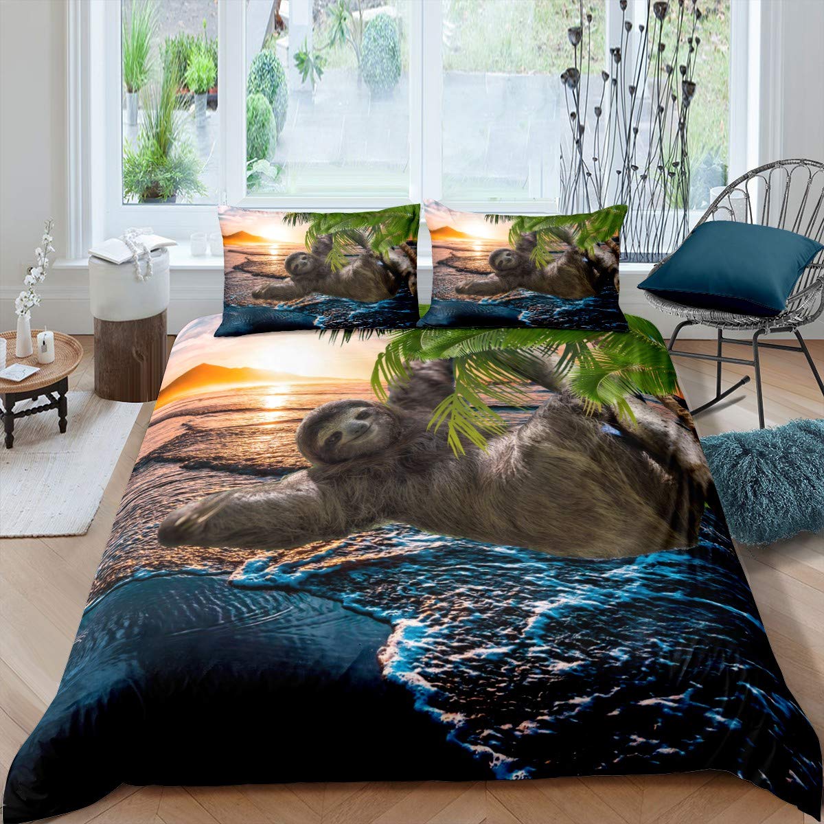 Housse de couette océan et plage pour chambre style vacances au coucher de soleil