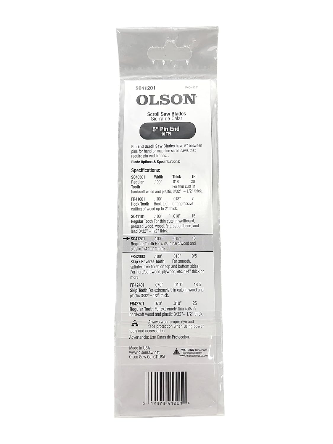 Olson Saw SC41201 Pin End Scroll Saw Blade