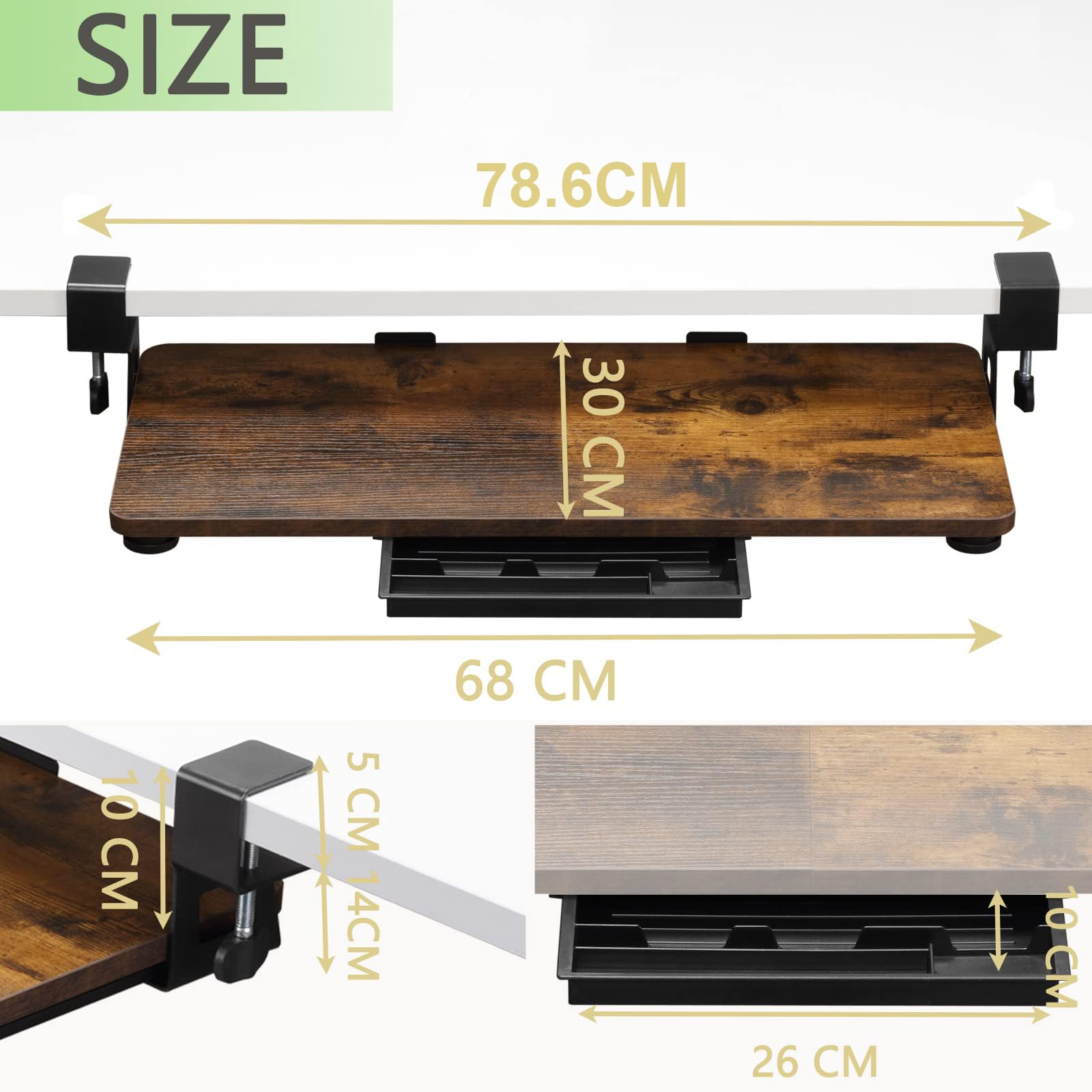 ETHU Bandeja para Teclado Extraible- Soporte Teclado Ordenador Bajo Mesa，Porta Teclado Extraíble con Abrazadera C, Cajón de Computadora de 680 x 300 MM para Escribir, Hogar u Oficina