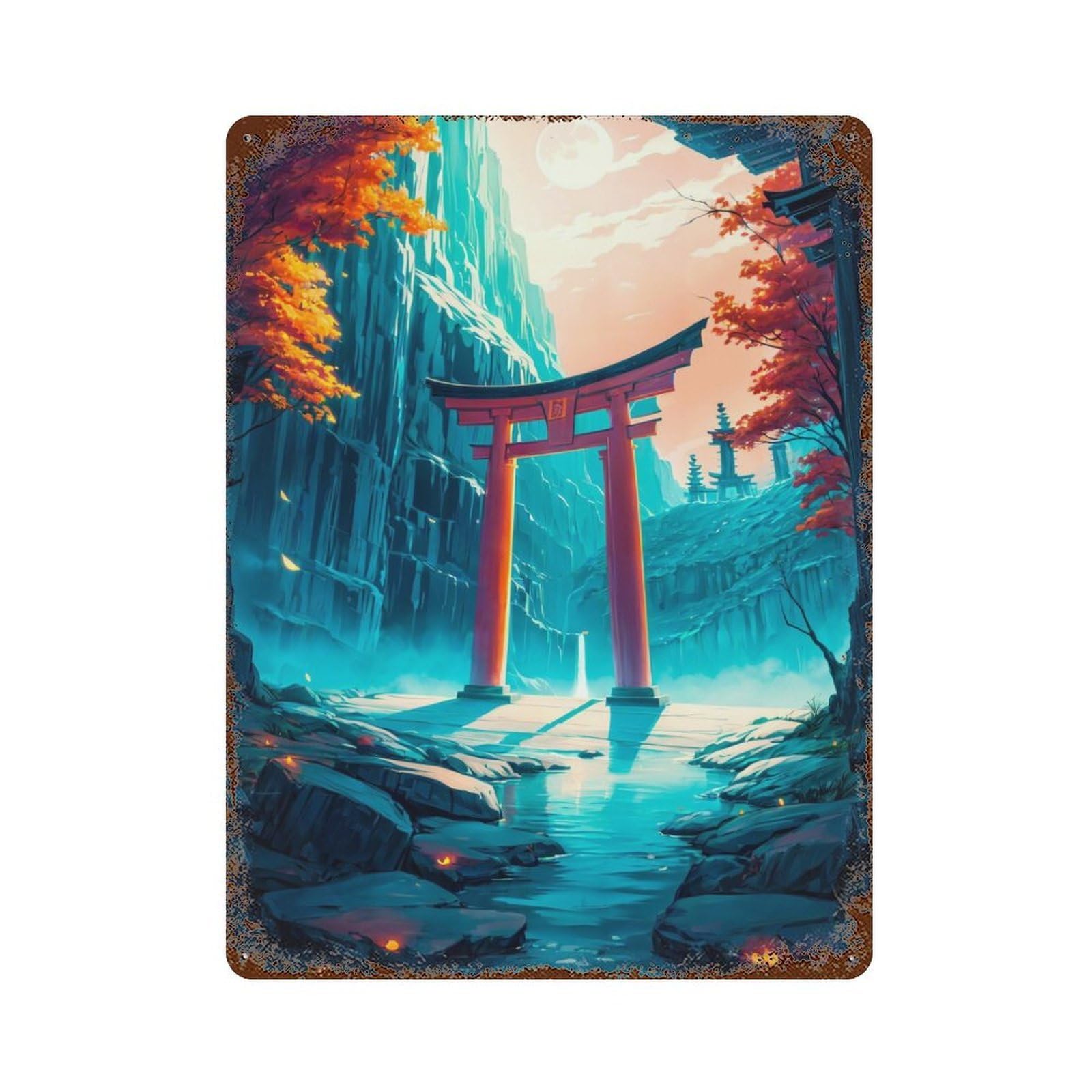 Torii Gates Anime Japanese 15.7"x11.8" Rustic Tin Plaque, Industrial Home Decor for Farmhouse, Kitchen And Entryway Decor
