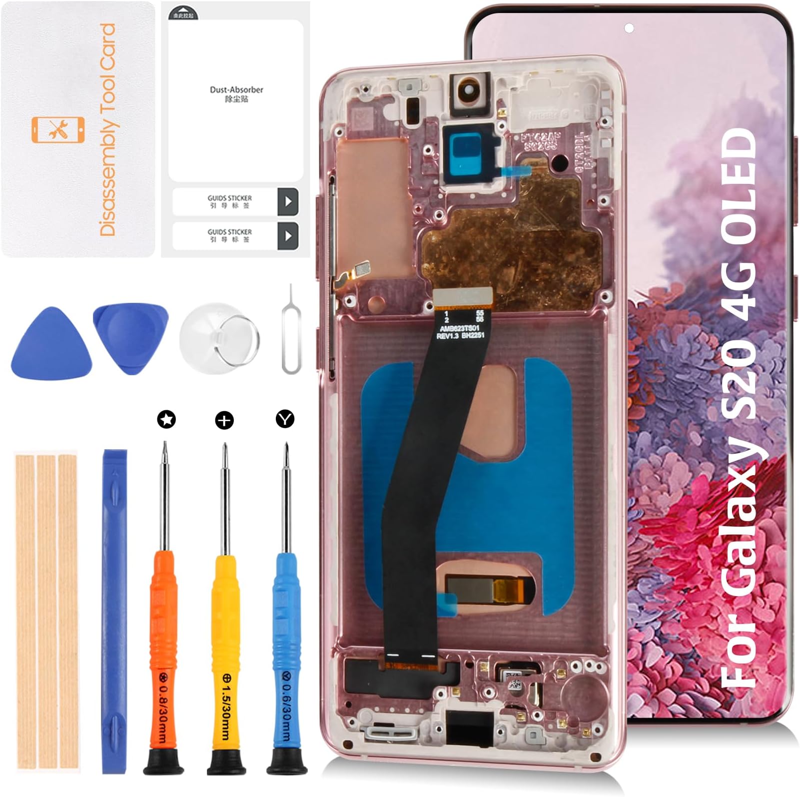 S20 4G G980 OLED LCD Display +Frame for Samsung Galaxy S20 4G 6.2" LCD Screen Display Replacement Touch Digitizer Assembly Kit(Cloud Pink)