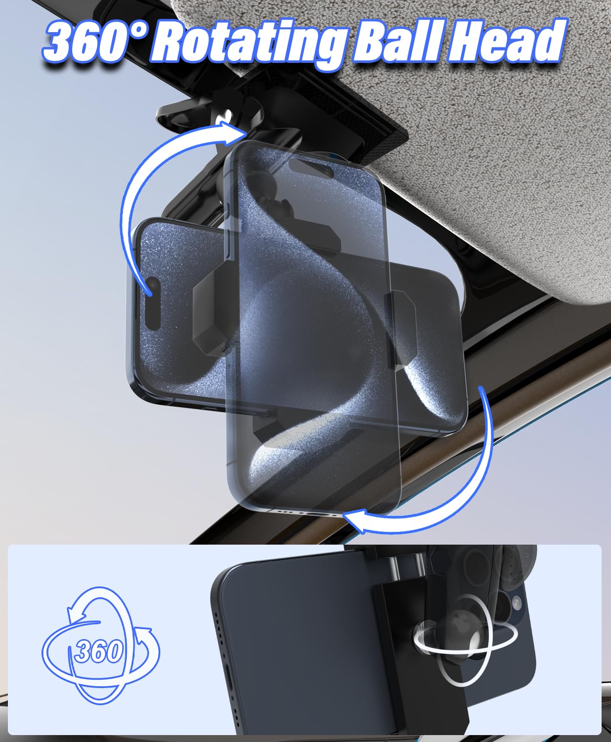 Porta Cellulare Auto Visiera Parasole [Doppia Testa a Sfera in Metallo], Supporto Telefono Auto, portacellulare da auto per iPhone 16 15 14 13 12 Pro Max, Huawei, Smartphones