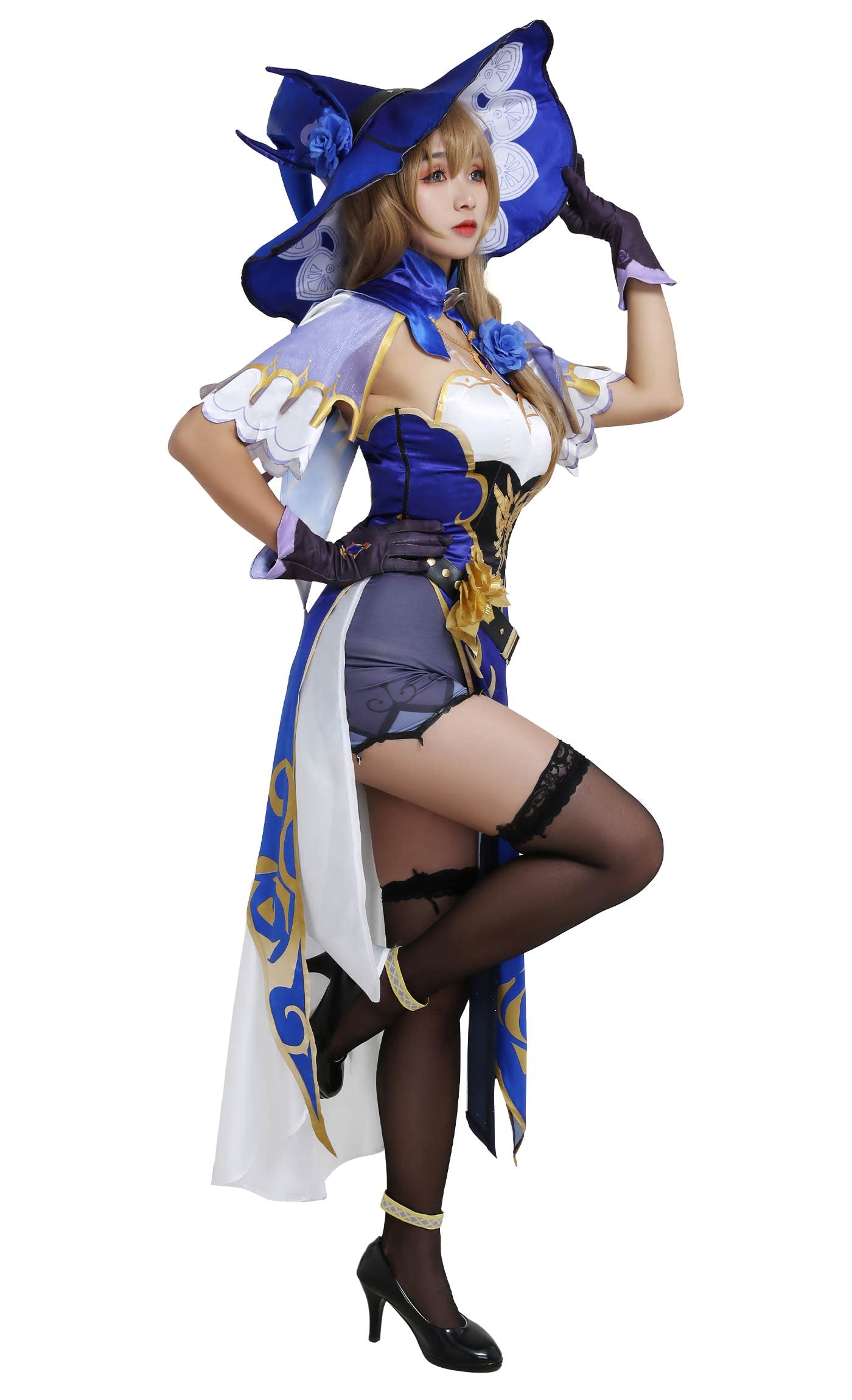 Cosplay.fm Women’s Anime Cosplay Costume Full Set with Witch Hat and Stockings for Game Cosplay