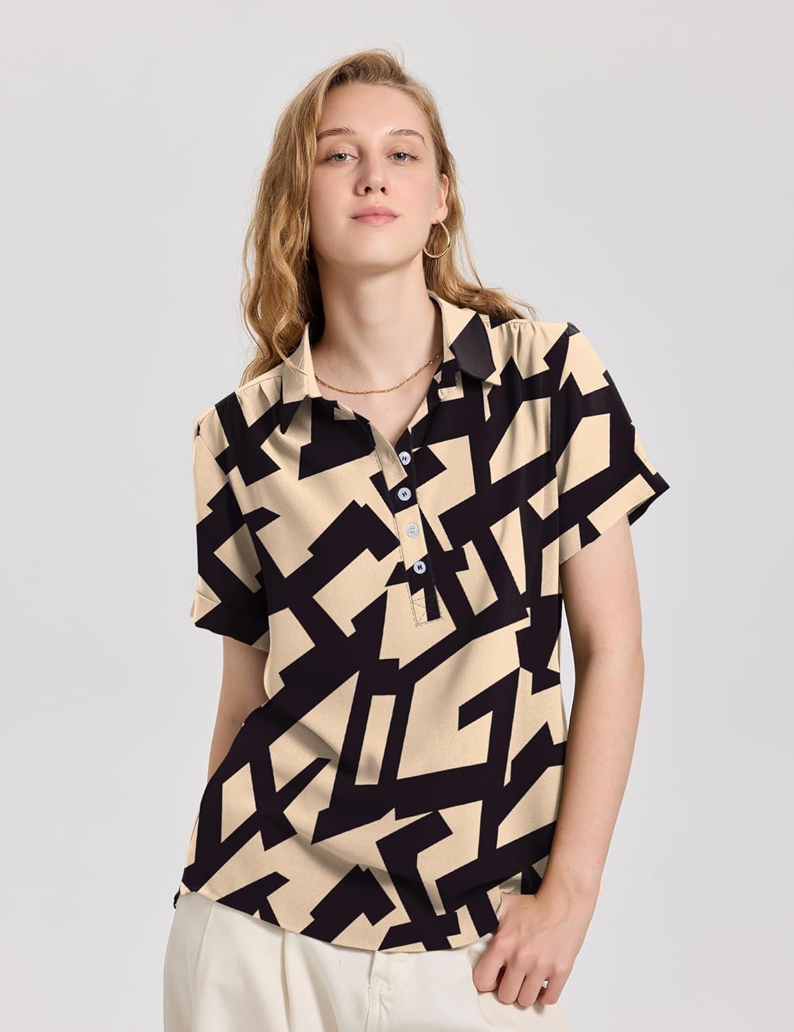 Rapbin Spring Tops for Women 2026 Women Blouses Short Sleeve V Neck Casual Collared Office Work Shirts Tops - Image 2