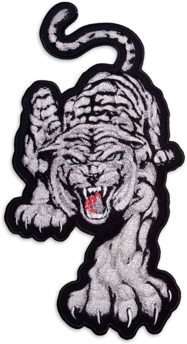 White Tiger Big Wild Cat Embroidered Patch Iron On (6" x 11.8", Turned to The Left Side)