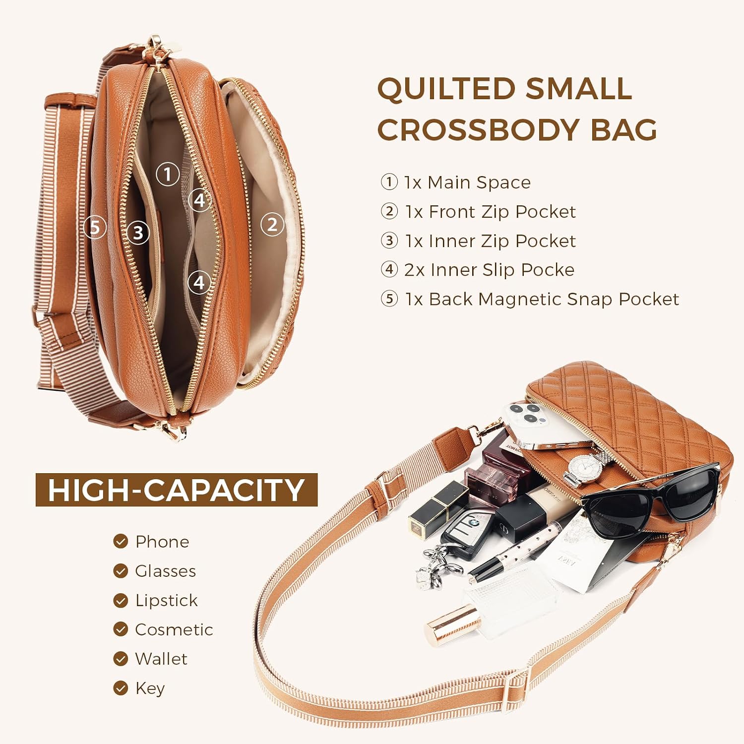 Small Crossbody Purses for Women,Vegan Leather Crossbody Bags Trendy, Quilted Purses for Women | Vegan Leather, | Trendy| Quilted