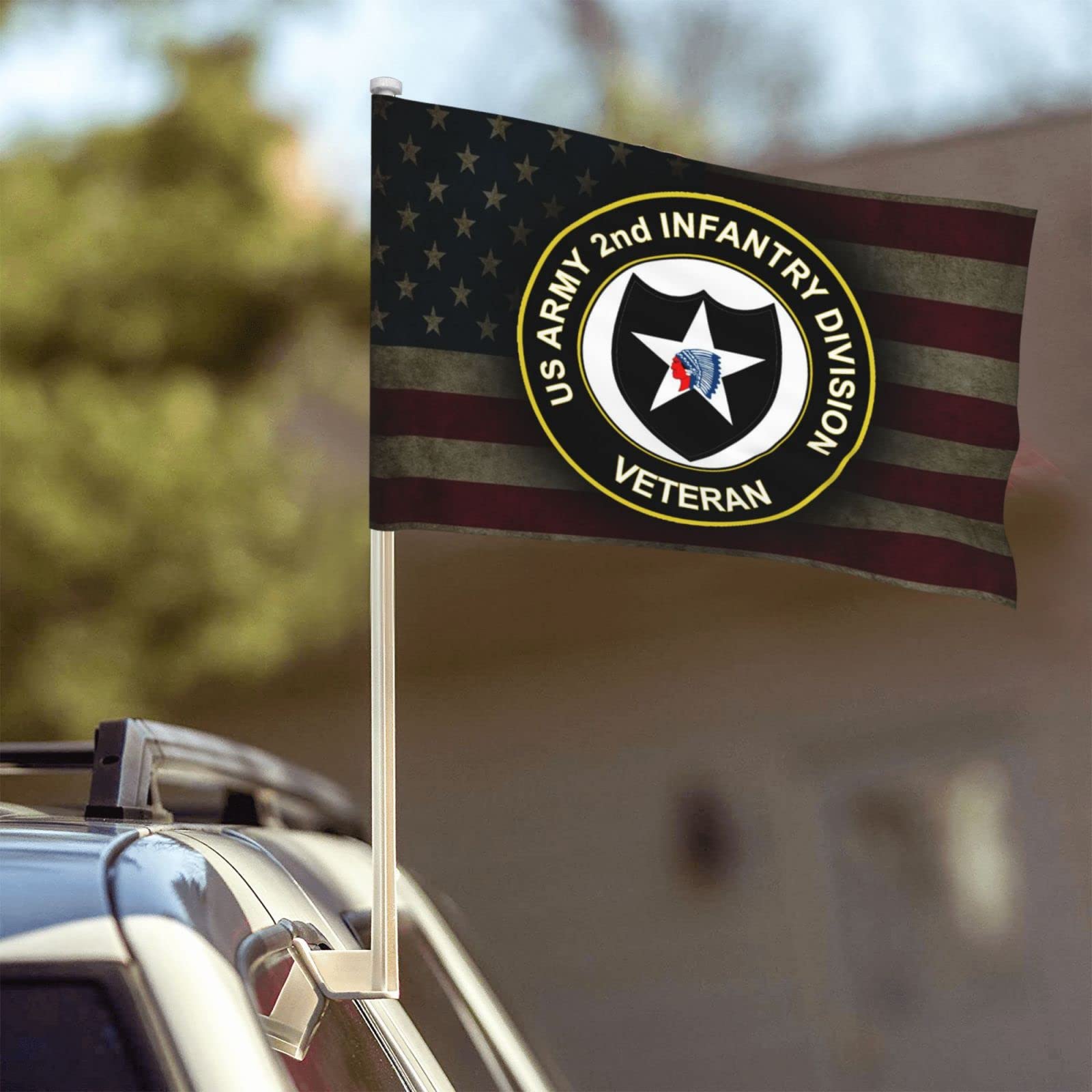 US Army Veteran 2nd Infantry Division 100% Polyester Fabric With Printing For Indoor Outdoor Decoration