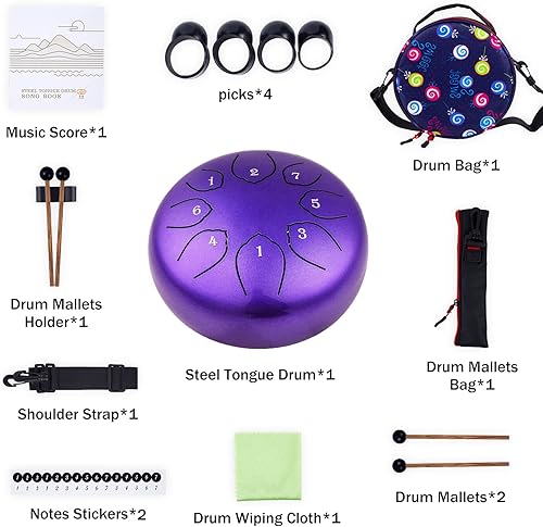 Miniatura 9 de Tambor de lengua de acero para niños juego de tambores musicales de metal de 6 pulgadas, 8 notas, tecla C para meditación, yoga, educación,
