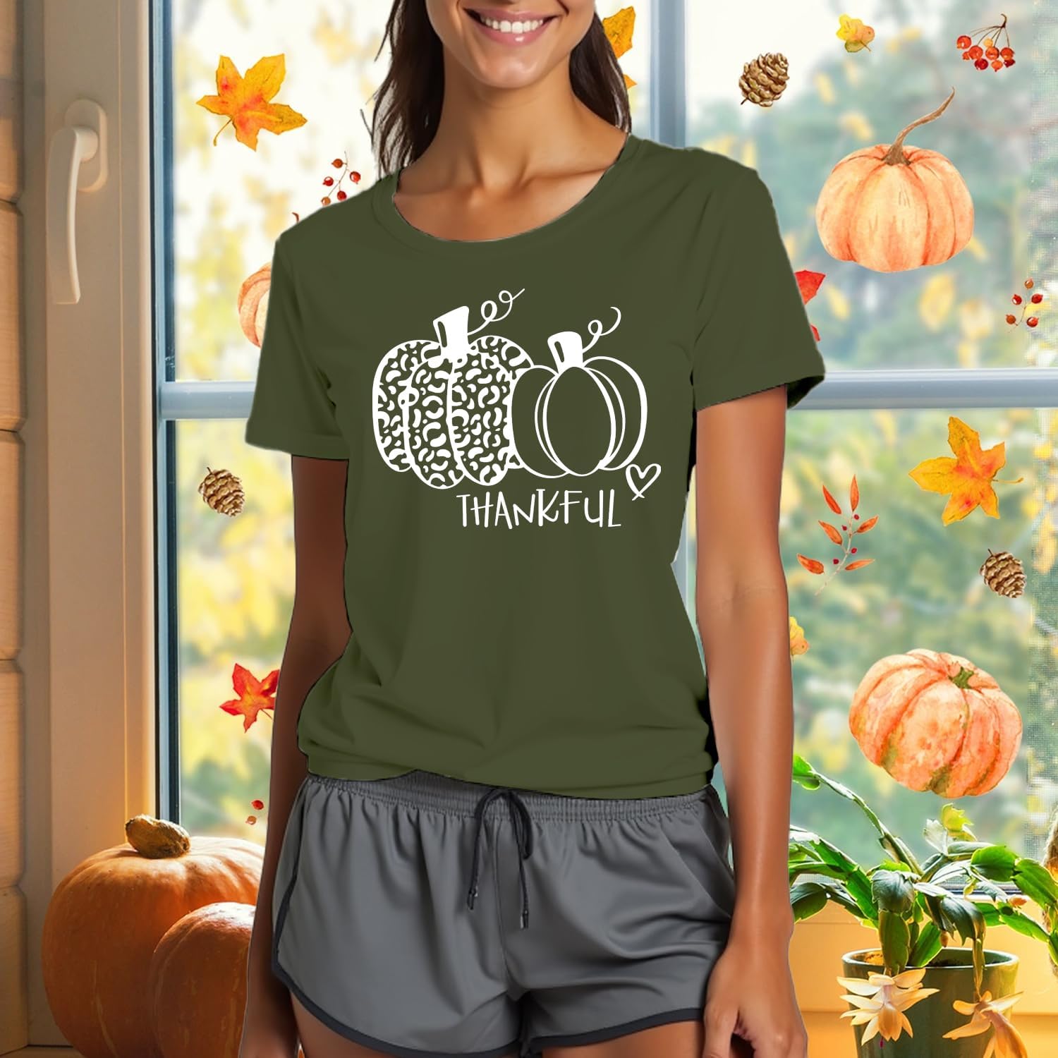 Thanksgiving Pumpkin Shirts for Women Thankful Pumpkin Tshirts Autumn Season Tee Tops - Image 5