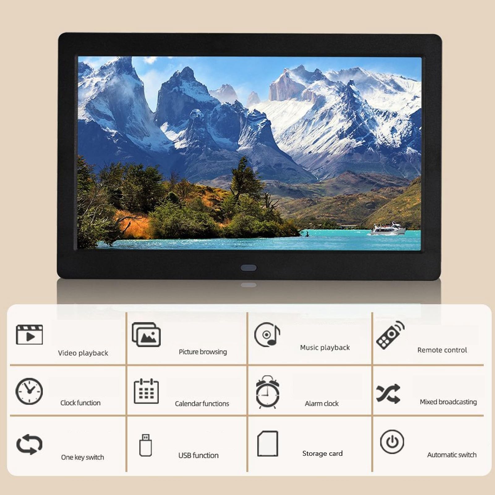 Cadre Photo Numérique Cadeaux de Cadre Photo Numérique de 8 Pouces, Cadre Intelligent D'écran HD 1280x800 IPS, 32 Go Extensible, Rotation Automatique, Partage de (Beige)