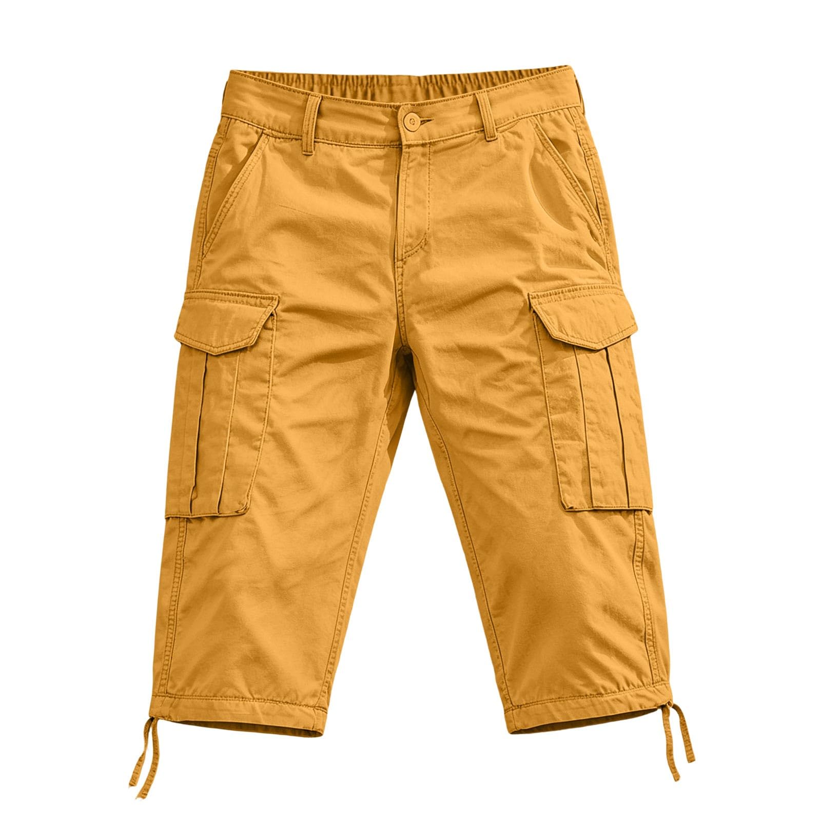 3/4 Hose Herren Cargo Shorts Männer Bermuda Shorts Multi Taschen Sommer Kurze Hose Baumwolle Arbeitshose Gummibund Lässig