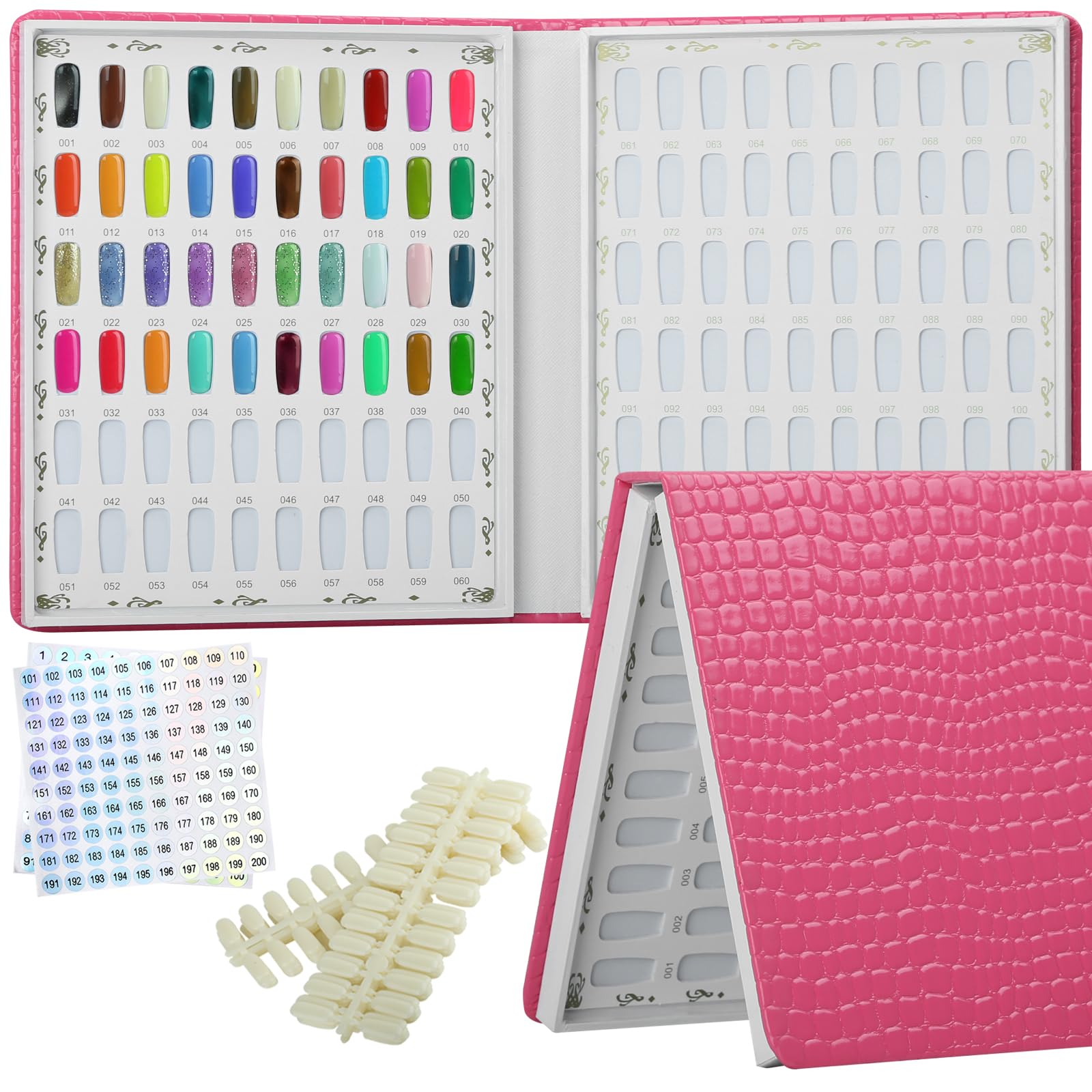 vnjaoi 120 Colors Nail Swatches Book with 240 Nail Tips and Number Labels Leather Nail Gel Polish Display