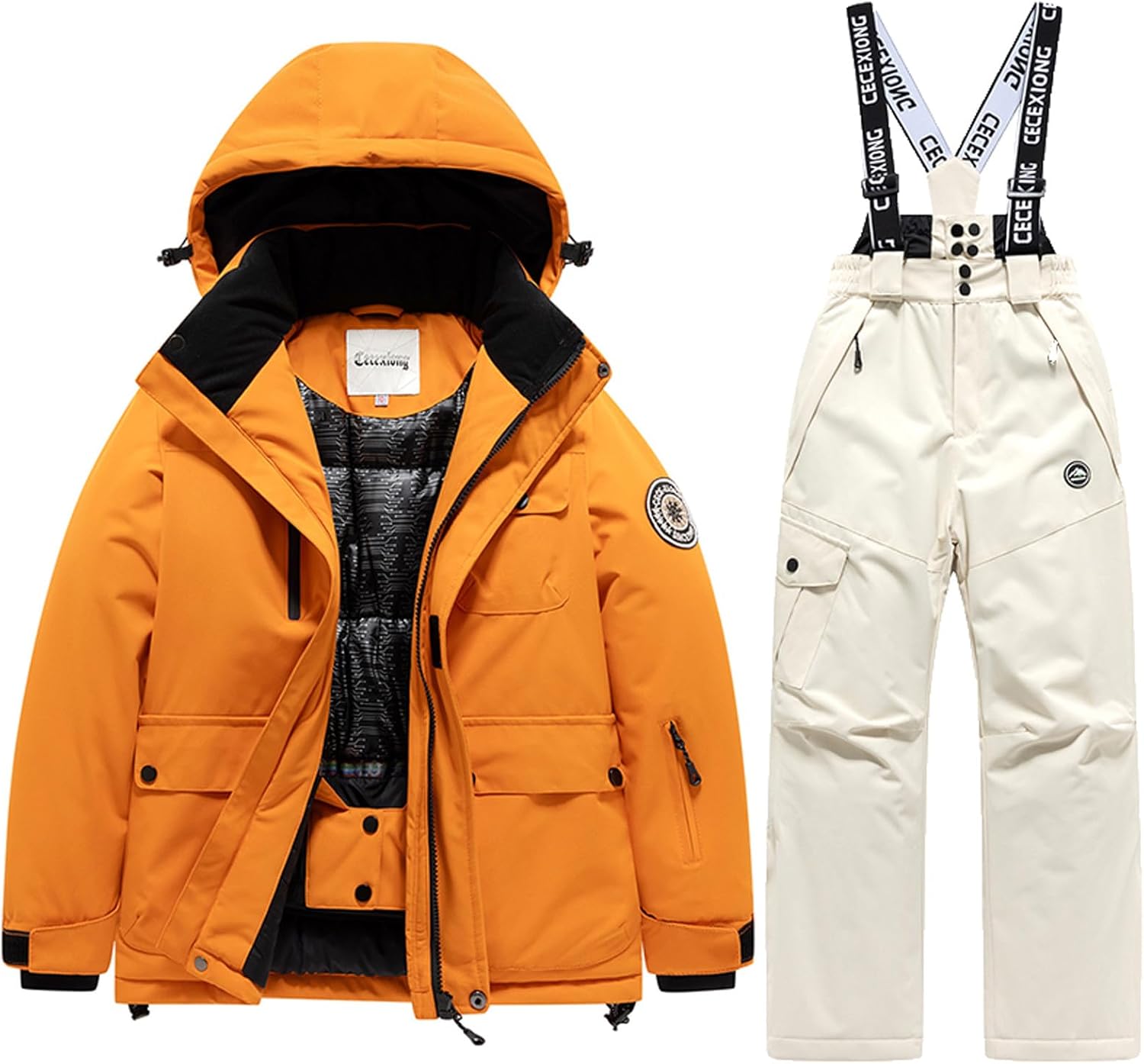 Kids Ski Suit for Boys Girls Warm Waterproof Windproof 2-Piece Snow Jacket Bib Pants Set Winter Snowboarding Outfit