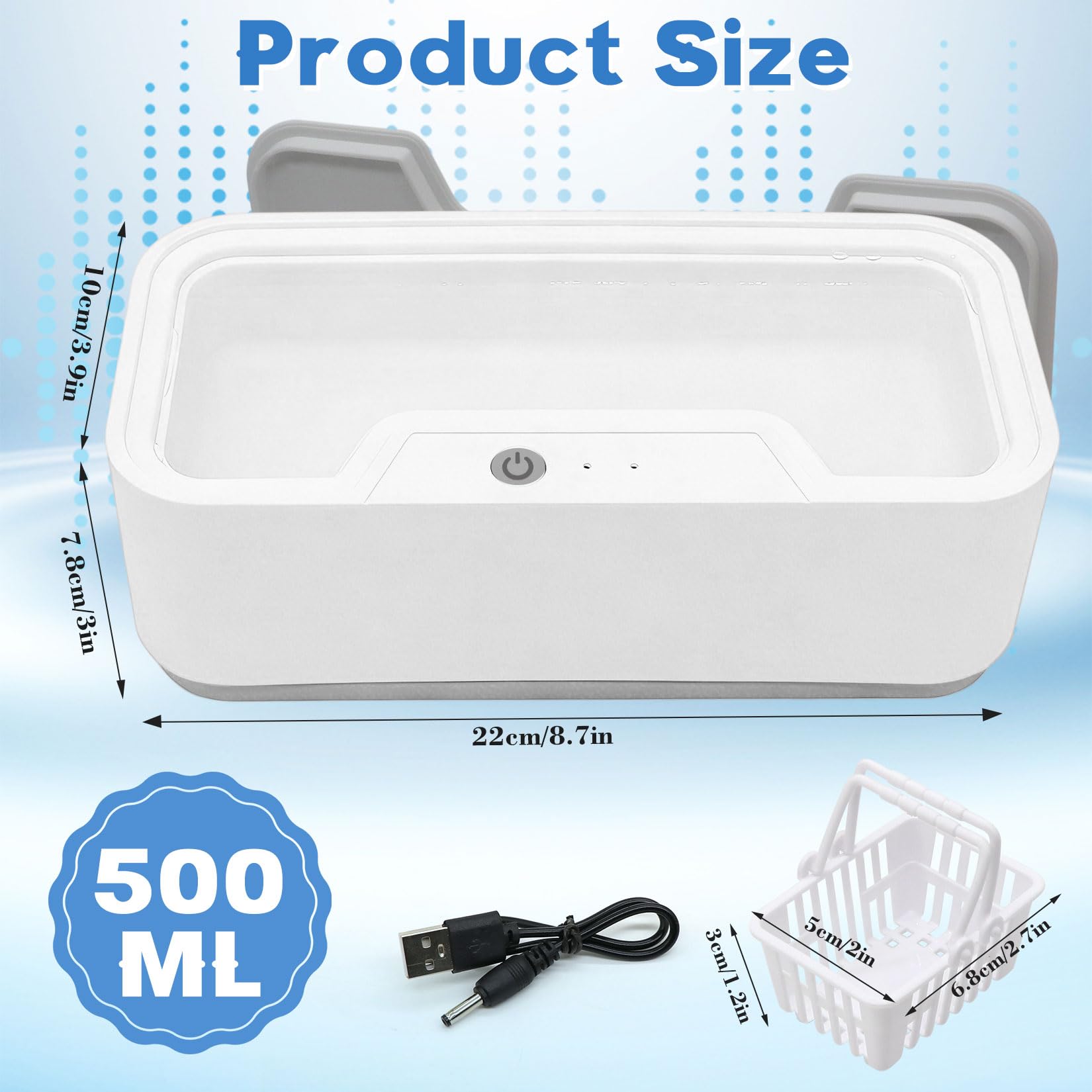 Idota Ultraschallreinigungsgerät Brille,45000 Hz 500ML Ultraschall Brillenreinigungsgerät,Ultraschallreiniger Gerät mit 3 Reinigungsmodi Kleiner Korb Für Reinigung Brillen Schmuck Uhren Zahnprothesen