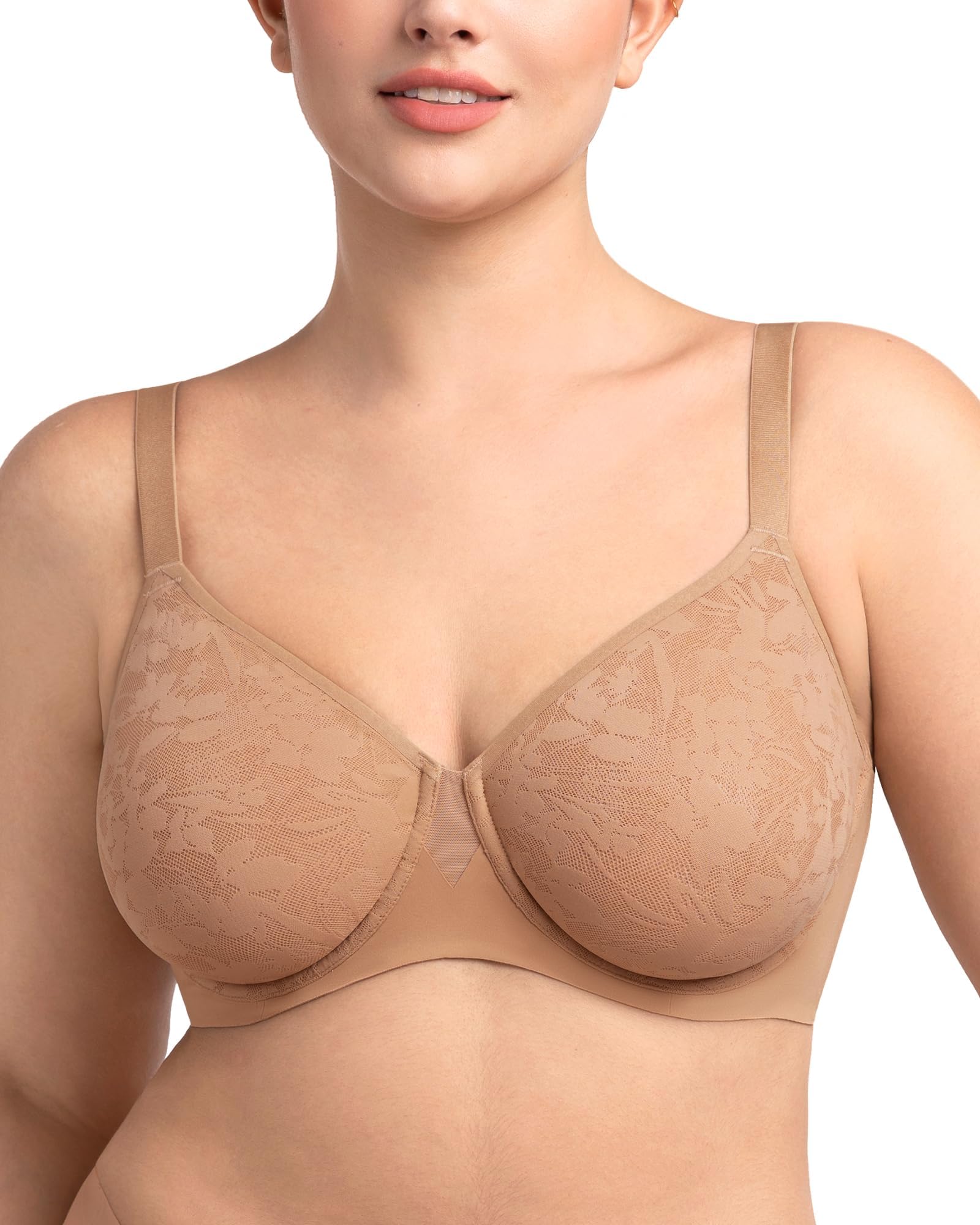 Minimizer Bra for Women - Full Coverage Seamless Lace Bra Plus Size Underwire Unlined Bra for Heavy Breast