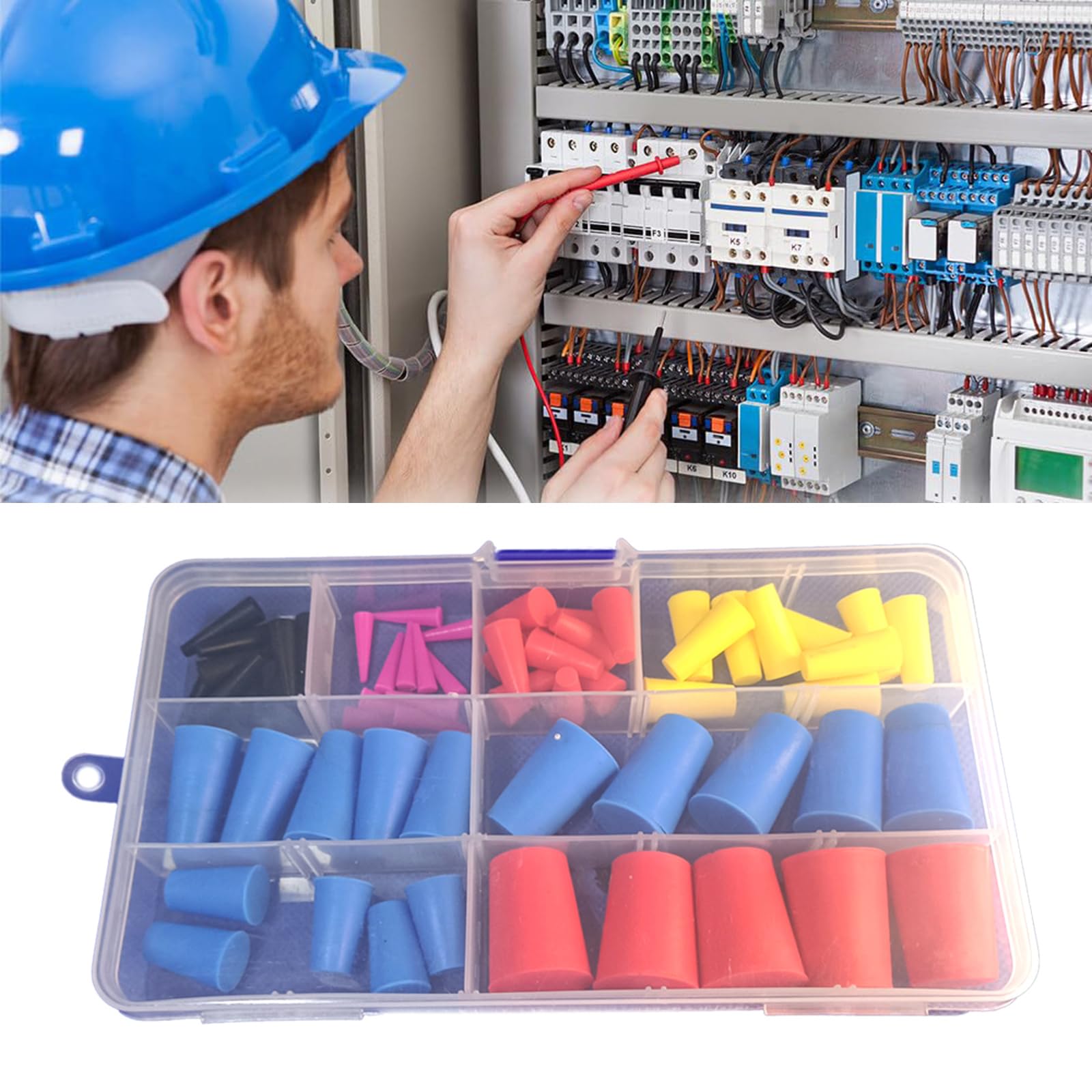 DIIOOMIEEU Set of 60 Silicone Rubber Assortment Set Solid Rubber Plugs Conical Plugs Silicone Plugs Tapered Hole Plugs for Maskings