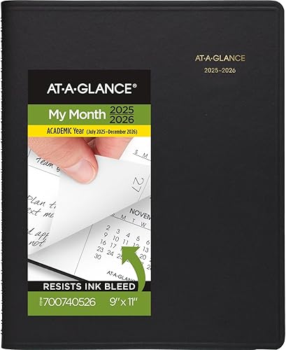 Miniatura 9 de AT-A-GLANCE Agenda académica 2024-2025, mensual, 9 x 11 pulgadas, grande, bolsillo, cubierta flexible, negro (7007405)