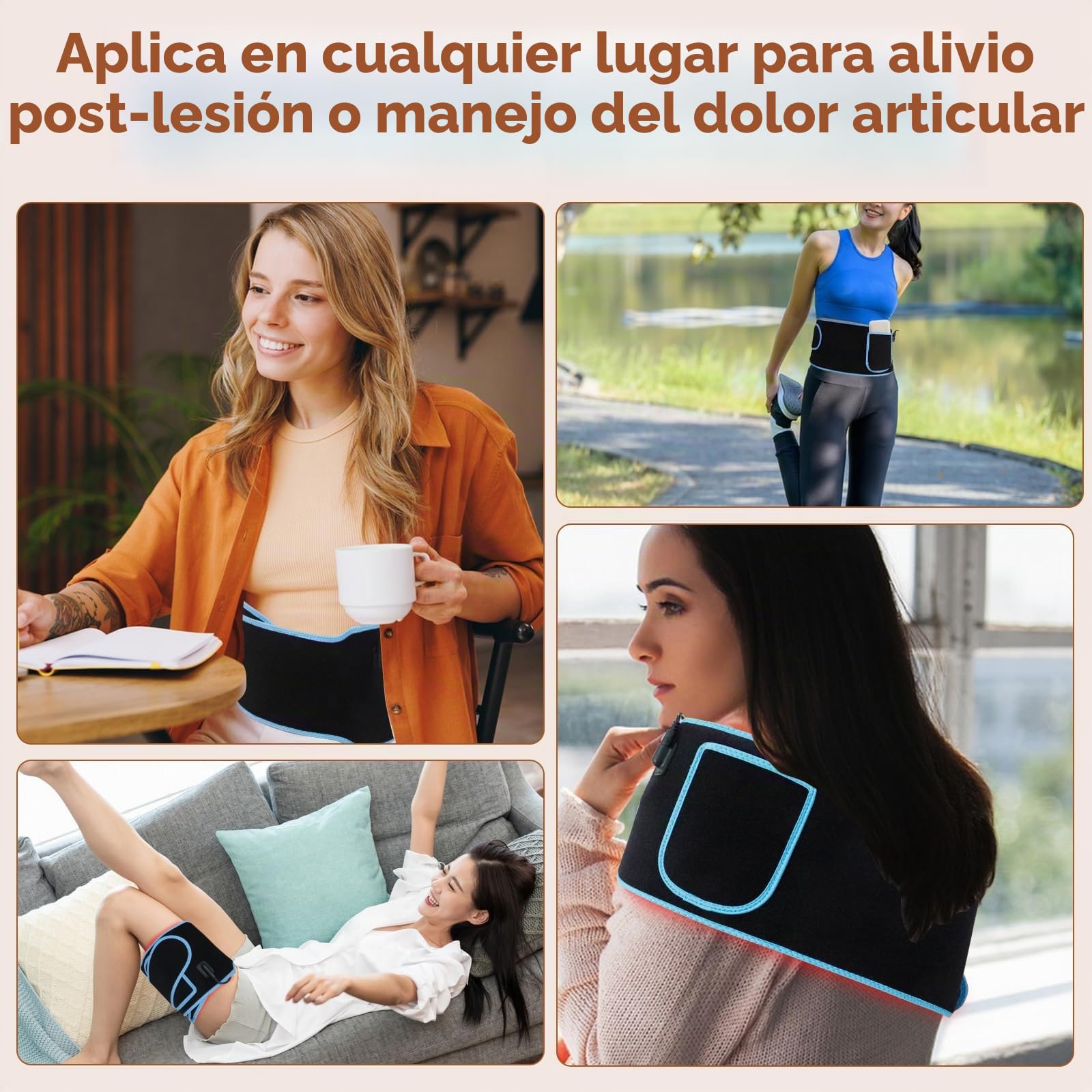 Cinturón de luz roja, 660 nm y 850 nm, con ajuste de temporizador, 5 niveles de luz, lámpara de terapia de luz roja ajustable para piernas, espalda, cintura, hombros, cuello