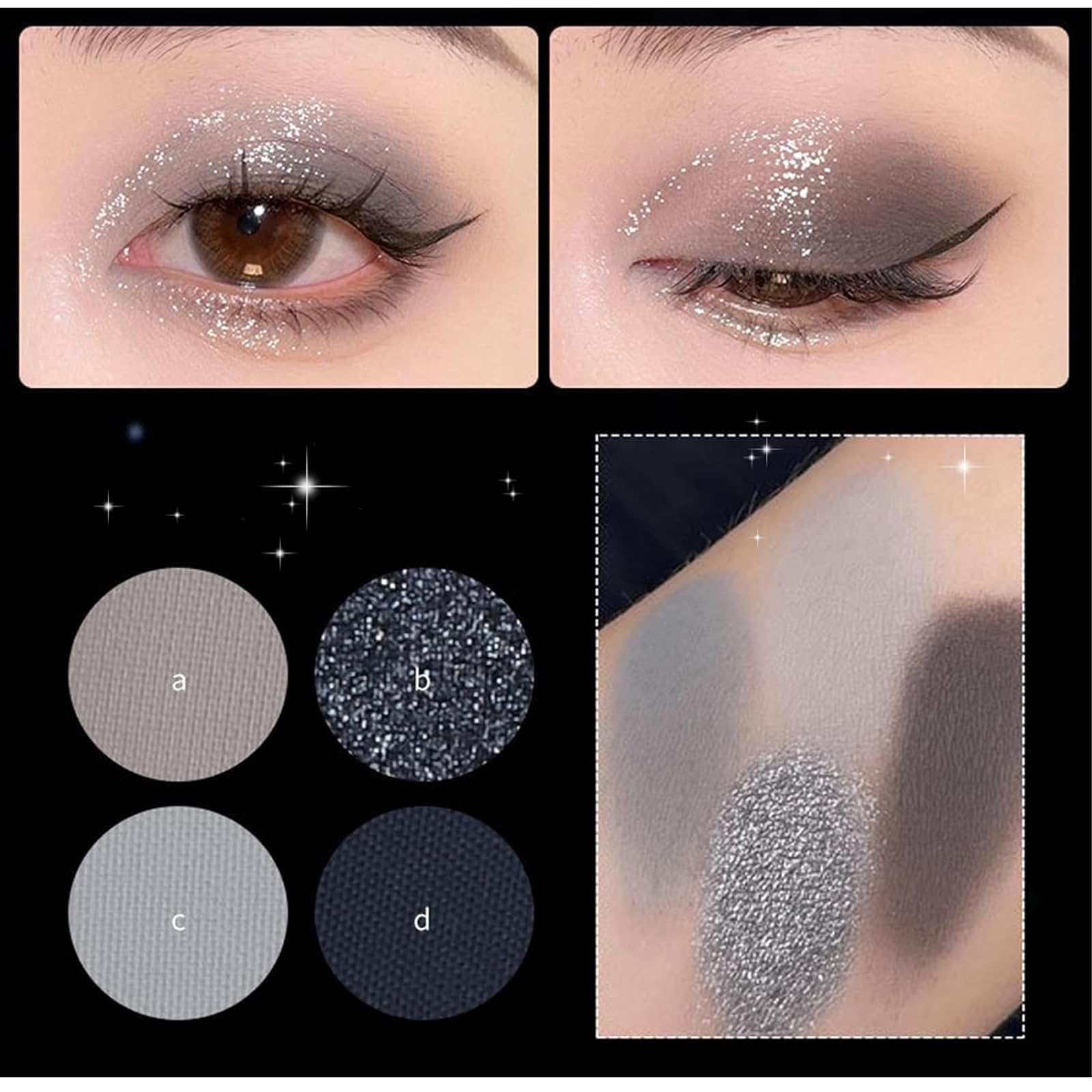 Black and White Smokey Eyeshadow Palette, 16 Colors Matte & Shimmer Black, Grey, White Eye Shadow Makeup Palette for Halloween Make Up - Image 2