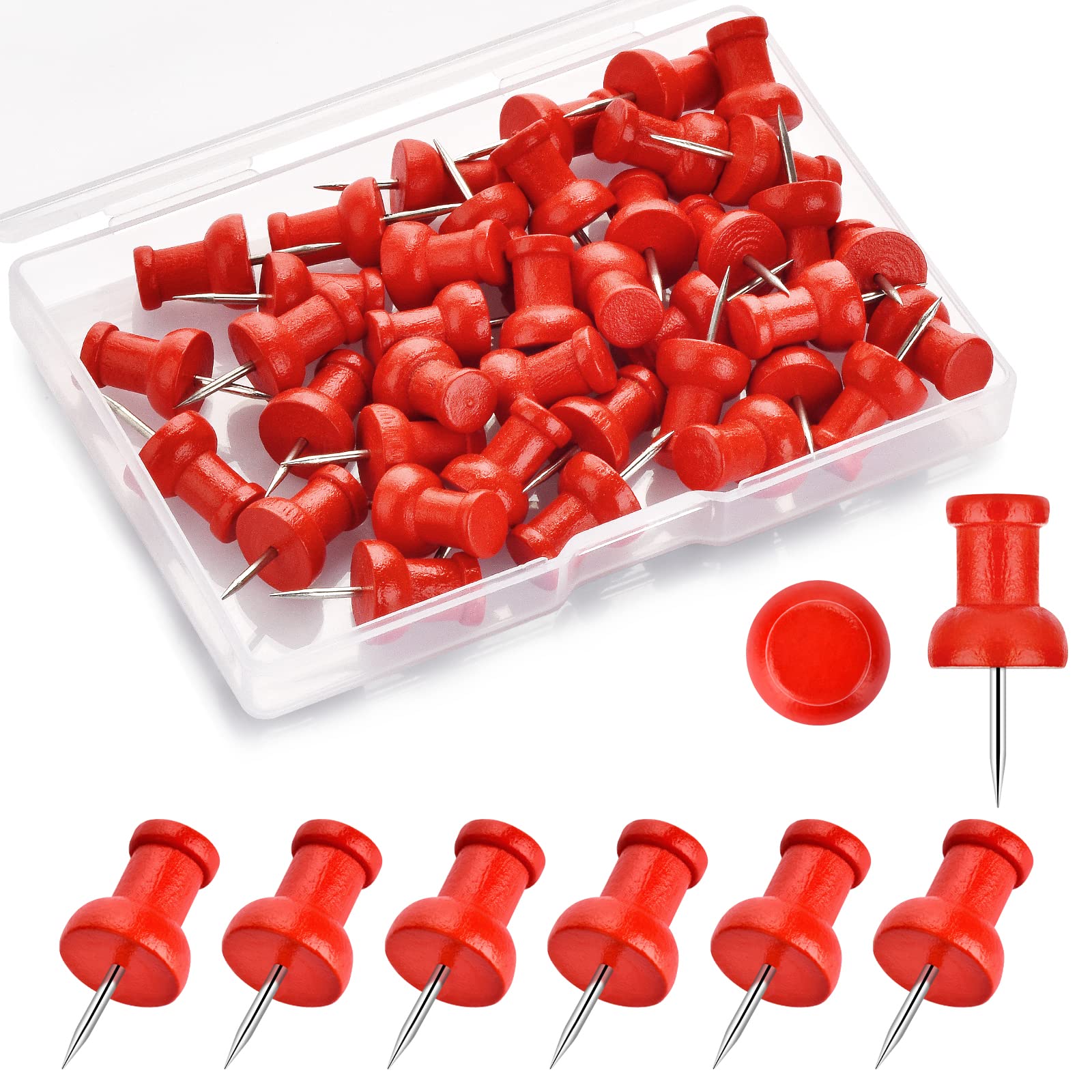40Pcs Wood Push Pins, Decorative Thumb Tacks, Wooden Pins and Tacks, Cork Board Thumbtacks, Cute Thumbtack for Wall and Bulletin Board, Map Pins