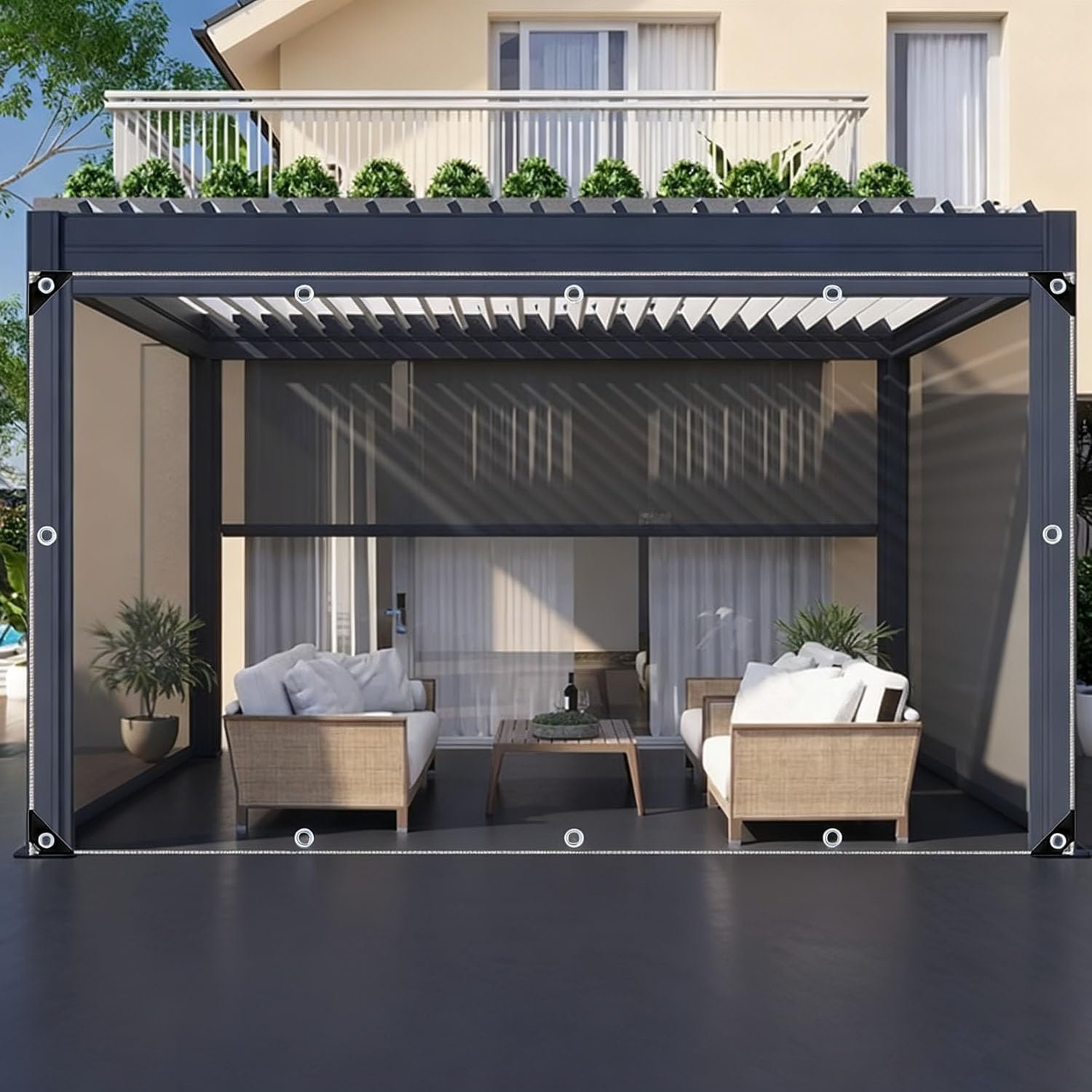 Toldo transparente exterior resistente al polvo lona impermeable con ojales