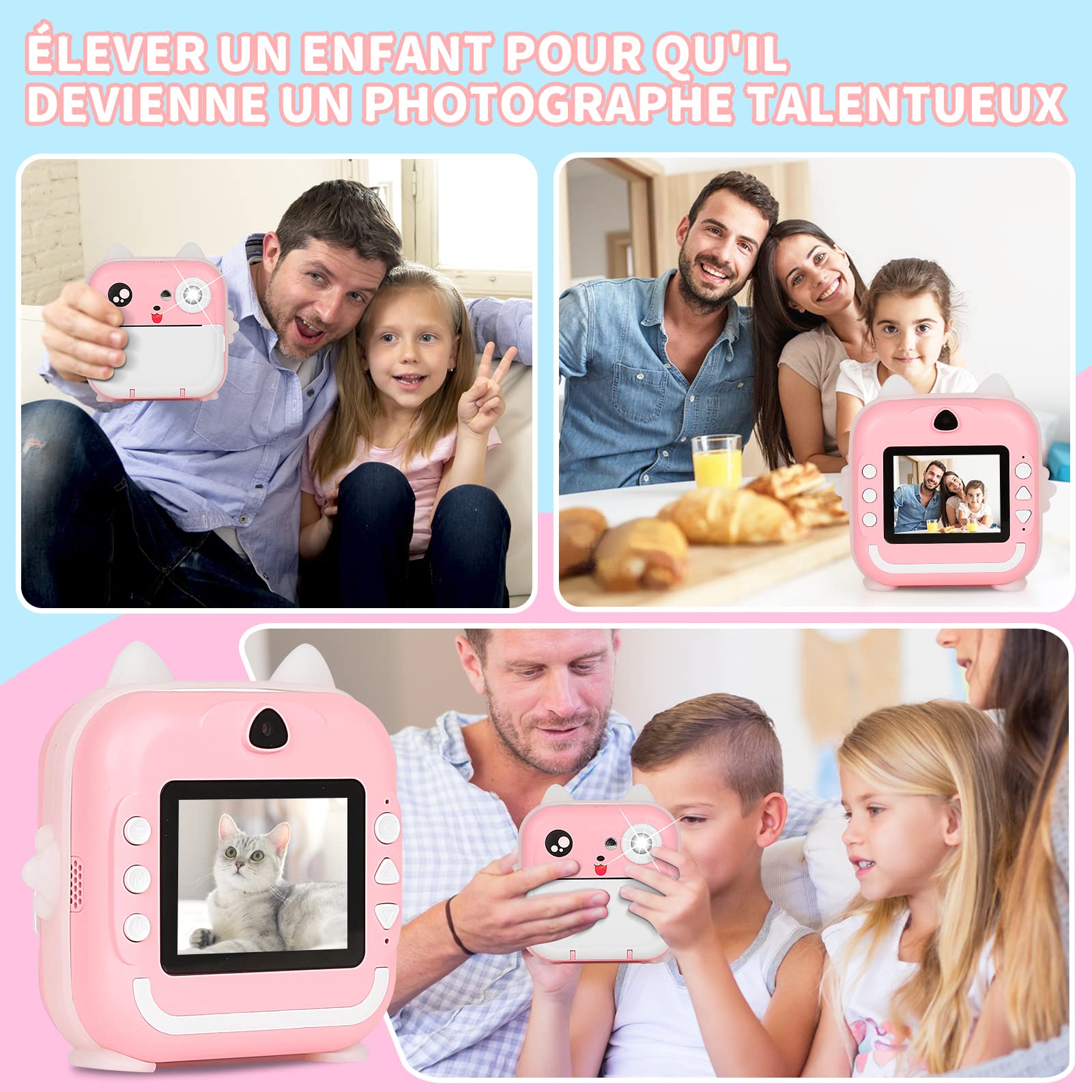 Appareil Photo Instantané Enfants,1080P HD Appareil Photo Numérique avec écran2.4 Pouces Caméra Enfants avec Stylos Colorés Papier d'impression