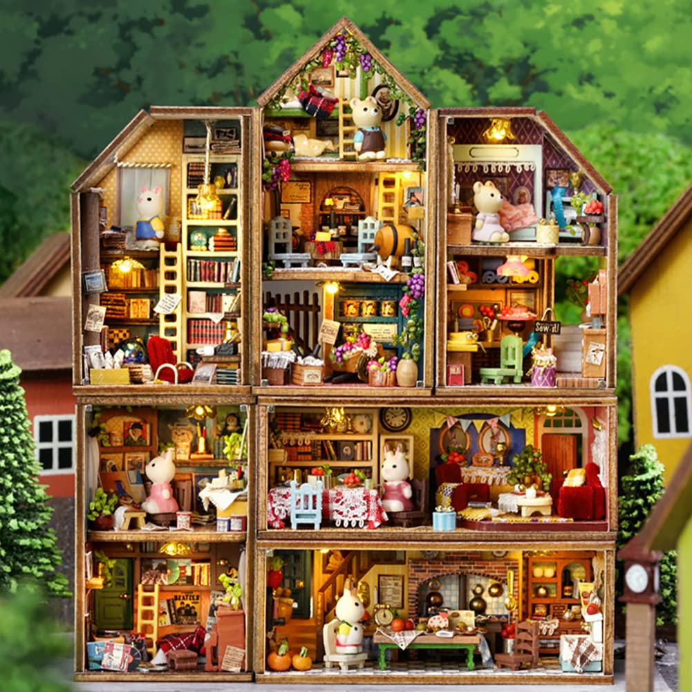 Domek dla lalek DIY miniaturowy drewniany zestaw mebli, mini ręcznie robiony domek dla lalek z diodami LED, skala 1:48, kreatywne rękodzieło, zabawki dla dorosłych, przyjaciela, ukochanego, prezent urodzinowy