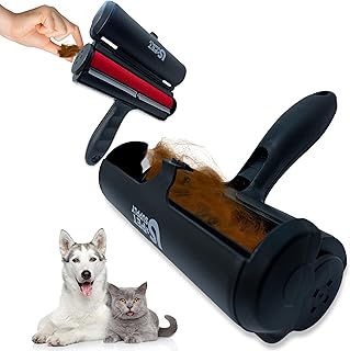 Pet Hair Remover Roller-Reusable, Self Cleaning Lint Roller for Pet Hair Removal on Furniture, Carpets, Clothes & Car Seats-Dog & Cat Hair Remover No Sticky Tapes (Black)