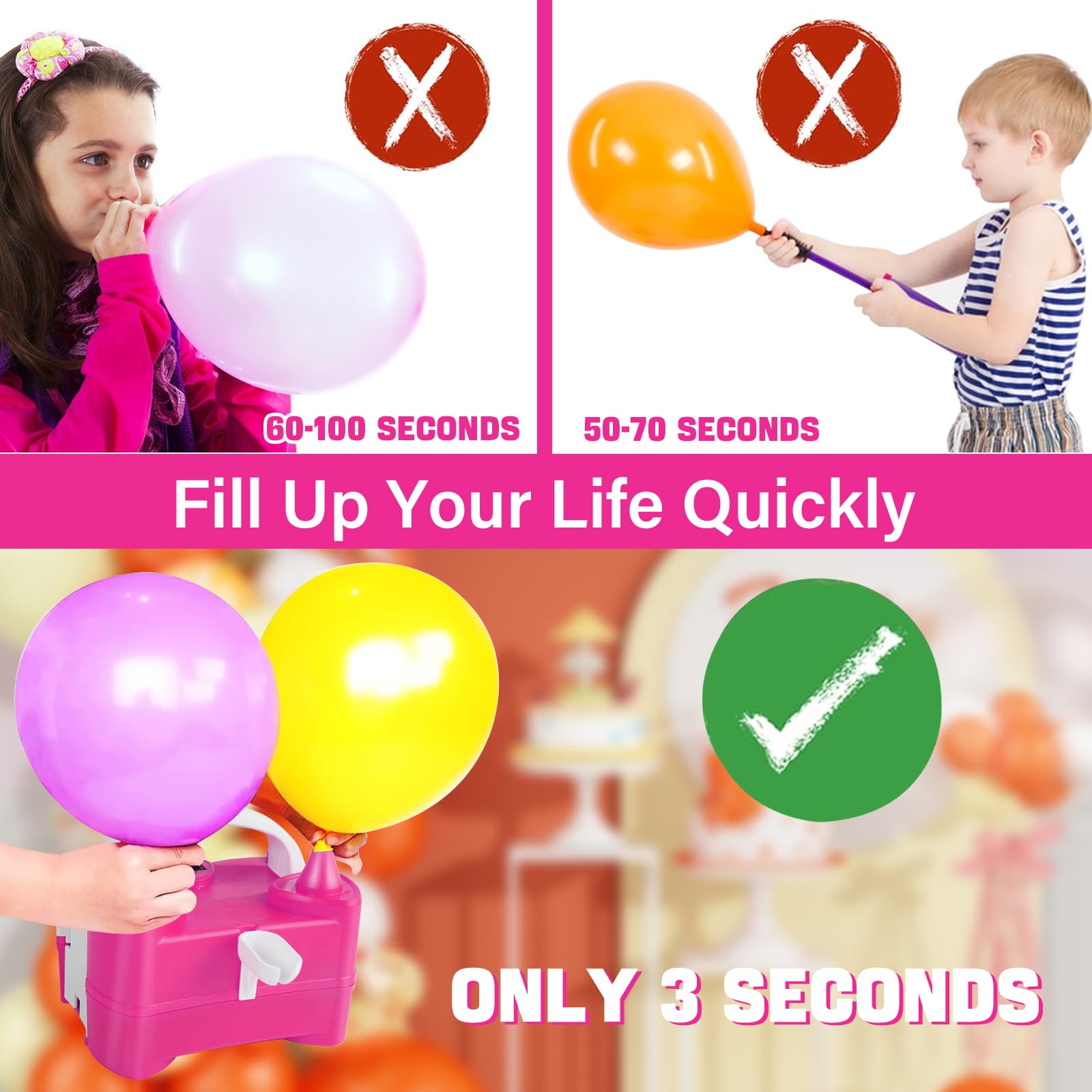 Bomba de Bola Eléctrica, Globo Inflador de Globo Portátil con Doble Boquilla para Fiesta de Boda, Celebración de Cumpleaños, Decoración